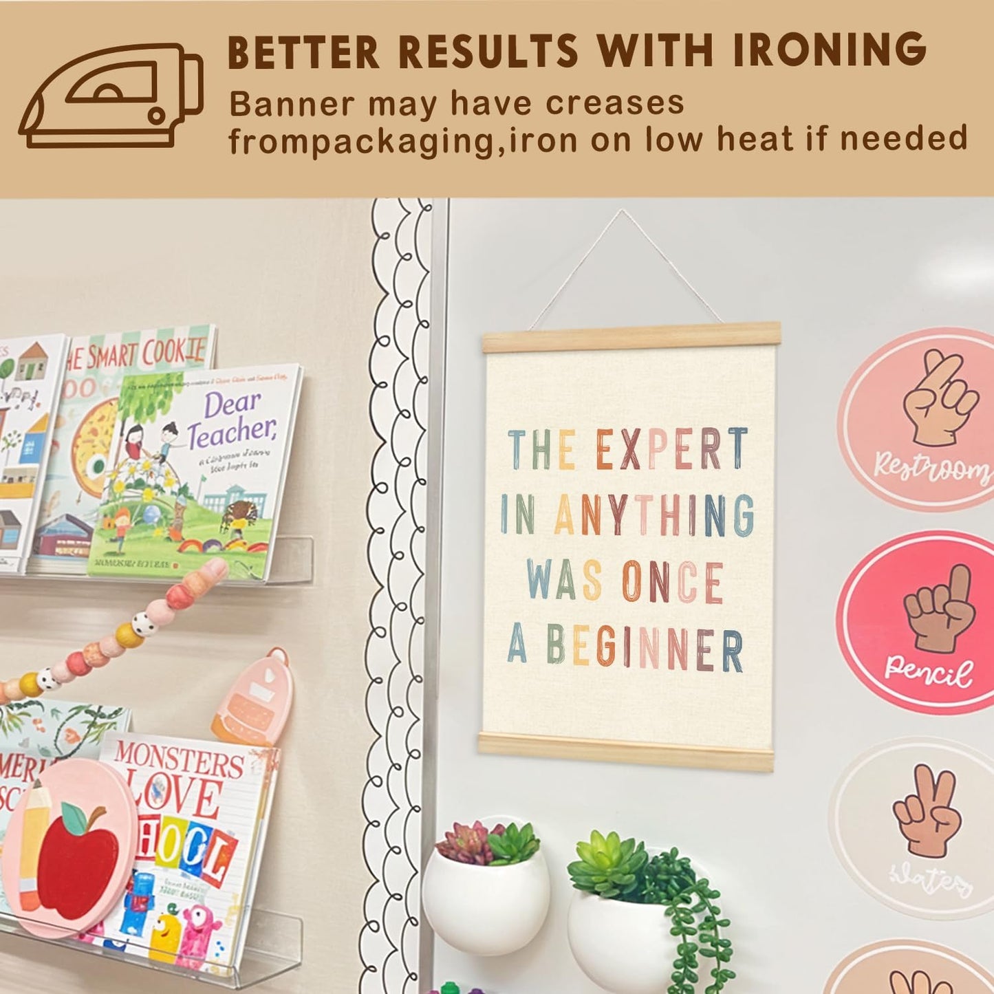Lacama The Expert at Anything Was Once a Beginner Wooden Poster Hanger, Motivational Classroom Posters Hanger Frame, Inspirational Wall Art, Mental Health Decor for Classroom