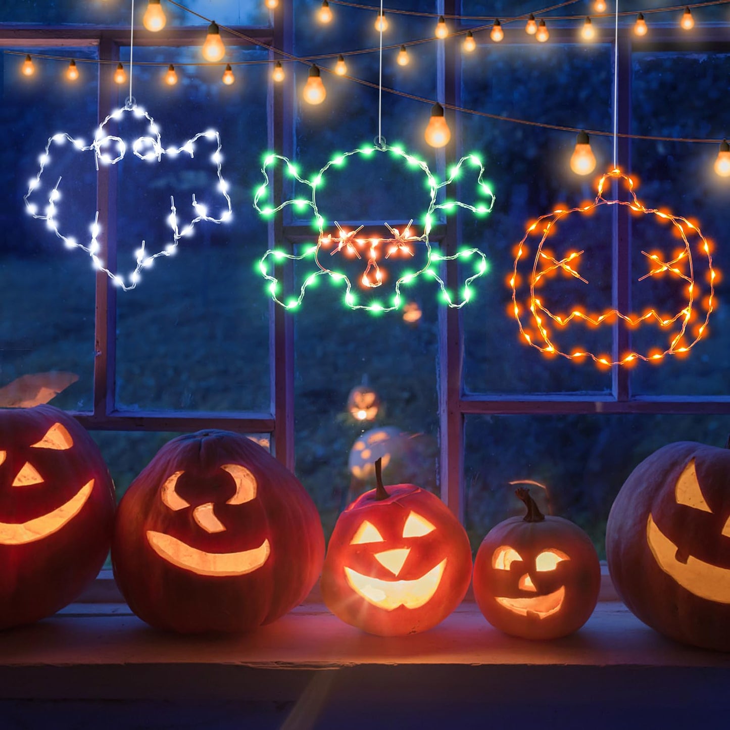 Veeydrut Halloween Decorations Lights, 3 Packs, USB/Battery Powered, Remote Control, Multicolor, Skull & Ghost Design