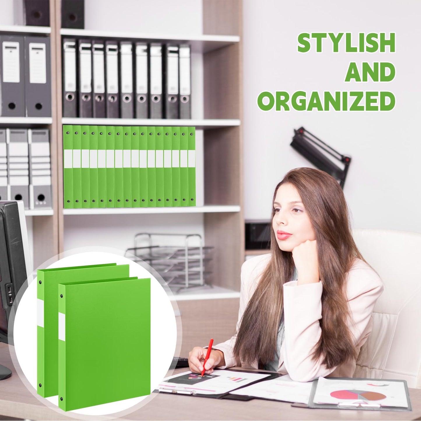 Henoyso 26 Pack 0.5 Inch Plastic 3 Ring Binder Round Ring, Bulk 1/2 Inch Flexible Binders Hold 140 Sheets Letter Size with Pocket, Document Organizer for Back to School Classroom Office (Tender Green)