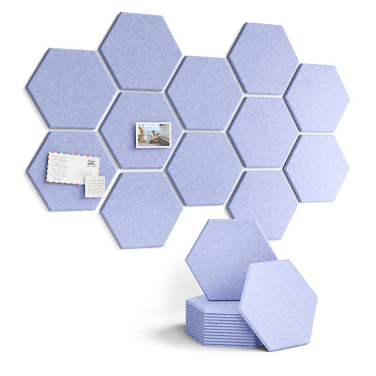 Fluxynara Hexagon Cork Board Alternative for Walls Decor-12-Pack Felt Bulletin Board Tiles,with 30 Pushpins,70 Adhesive Tabs for Office,Classrooms & Home Pin Board Felt Board-Soft Periwinkle