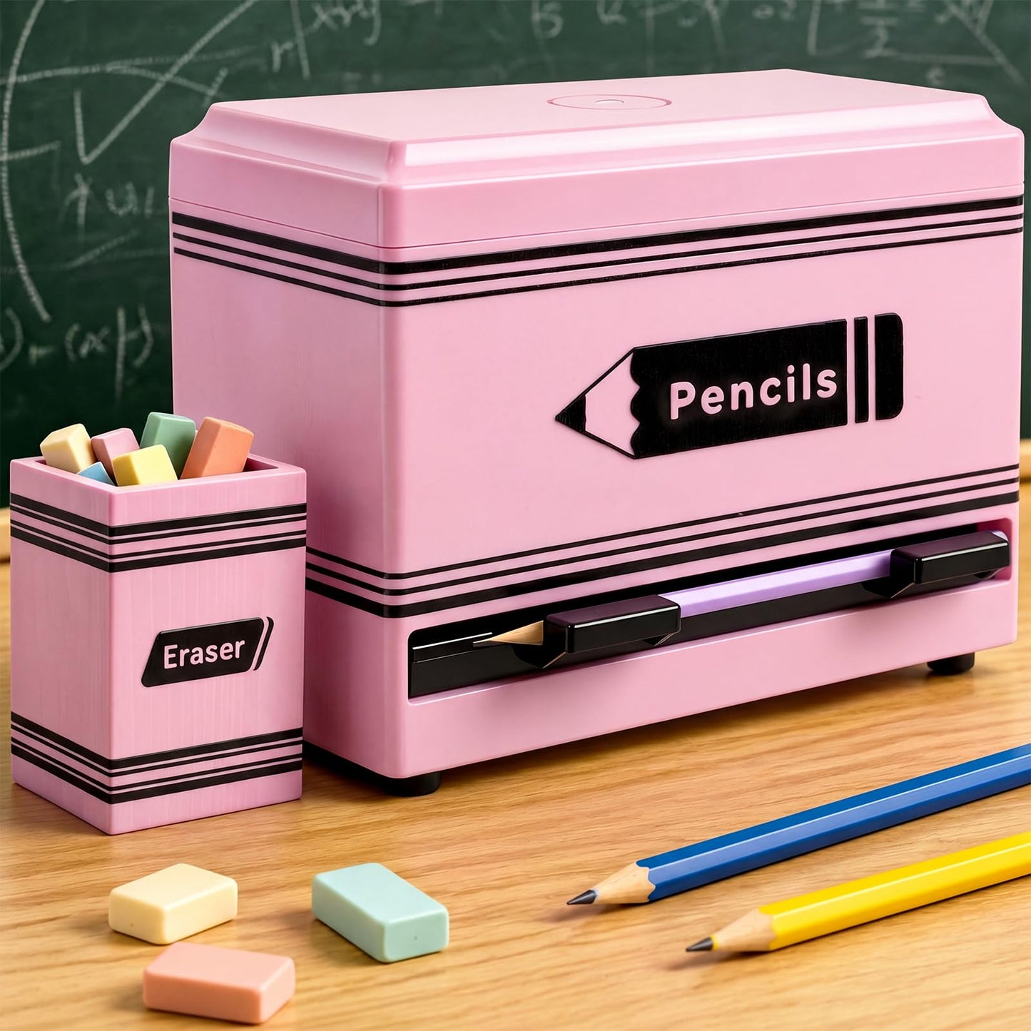 Gueevin 2pcs Pencil Dispenser for Classroom, Fun Desk Organizer with Eraser Holder, Interactive Pencil Storage for Teachers, Students & Homeschool Desk Organizer, Back to School Supplies(Pink)