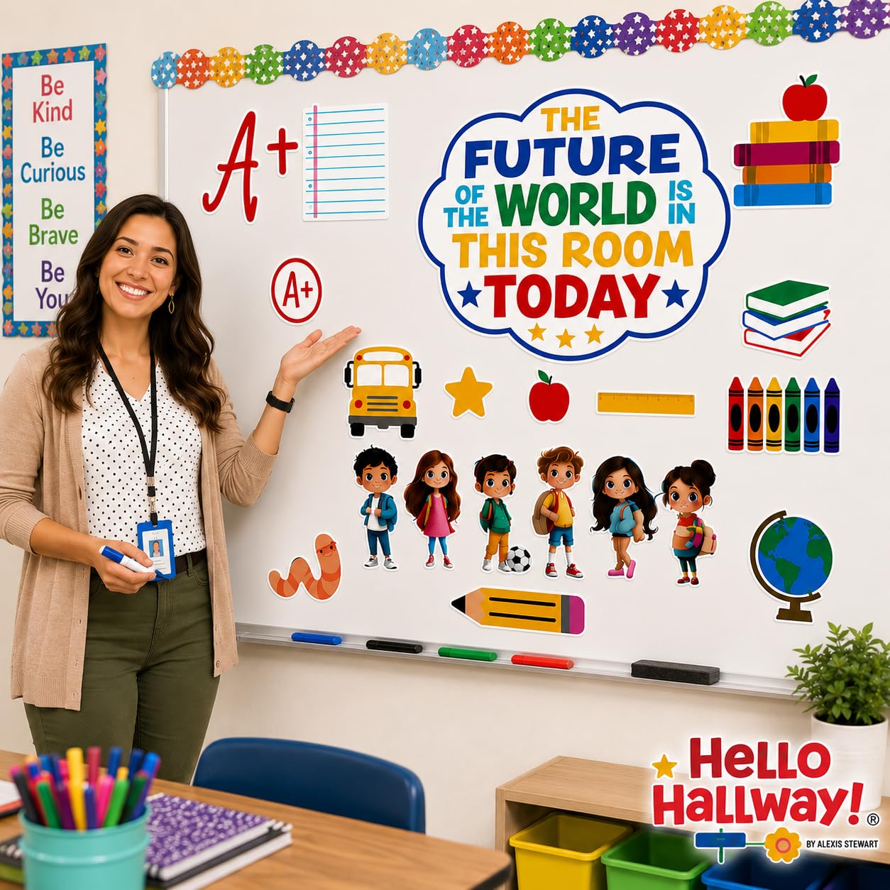 Hello Hallway Classroom Door Decorations for Teachers, Back to School | Reusable Peel & Stick Door & Whiteboard Decor Kit | Preschool Pre-K Kindergarten Classroom Decor | Teacher Supplies