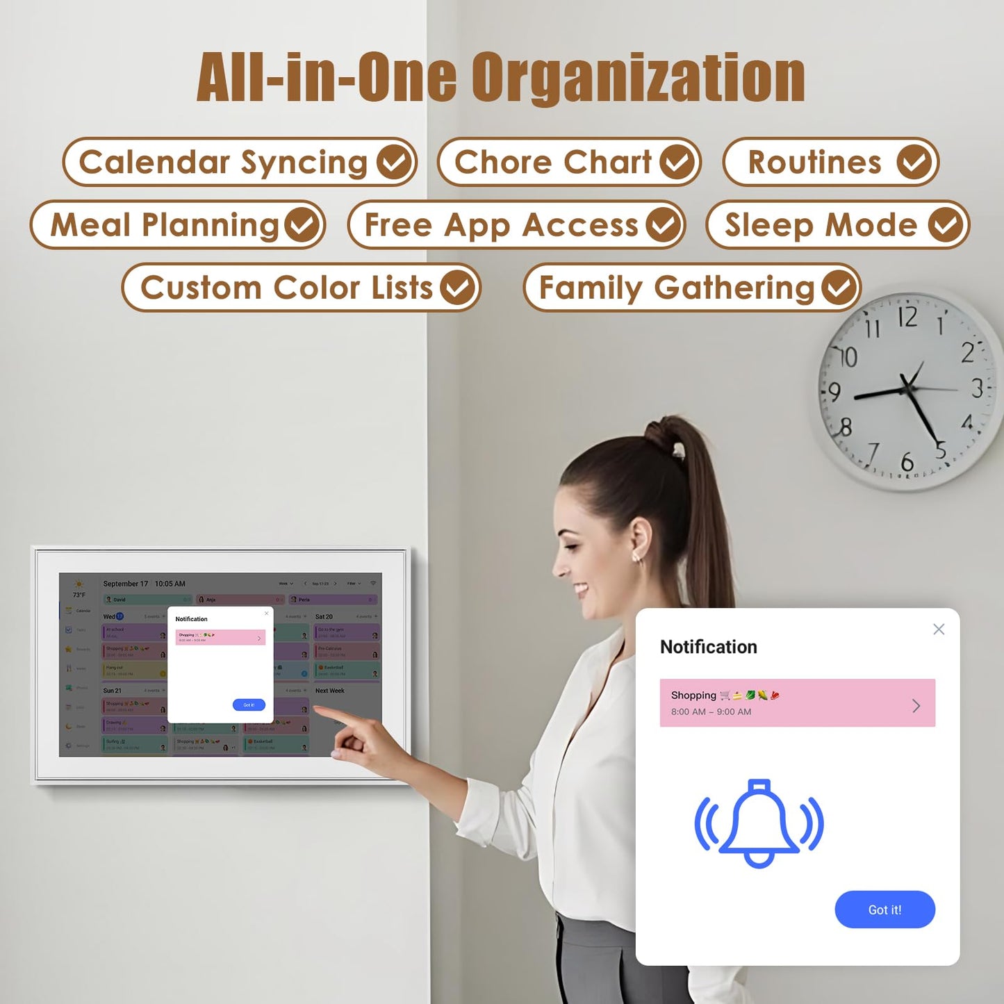 15.6-inch Wall Digital Calendar,Smart WiFi Calendar & Chore Chart,Full HD Touchscreen Interactive Display for Family Schedules-Wall/Desk Mountable Planner,Meeting Reminders & Deadline Tracking