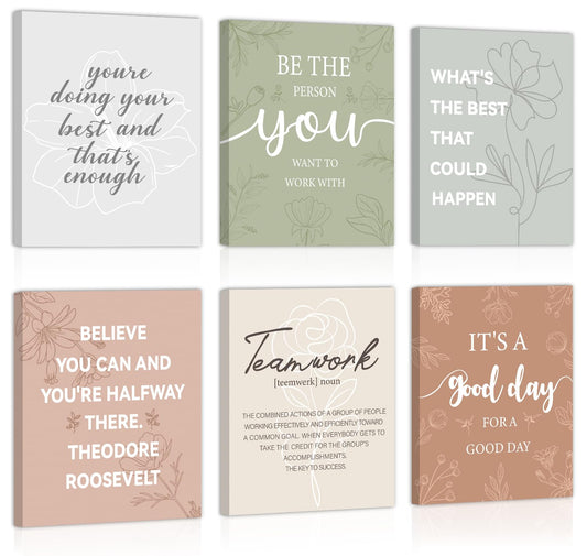 CHDITB Inspirational Canvas Wall Art, You Are Doing Best Wall Decor, Botanical Floral Line Art Poster,Positive Teamwork Affirmation Framed Posters For Office Women Bedroom Living Room Decor 8”X10”