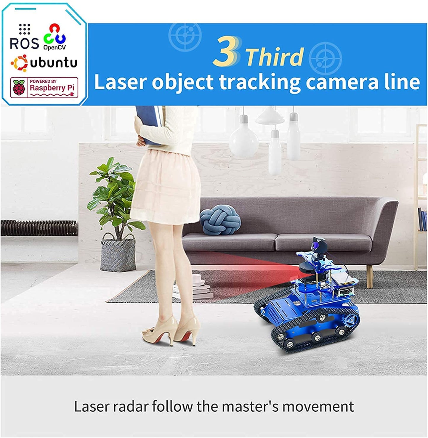 XiaoR Geek AI Robot Kit with Raspberry Pi XR lidar s1 ROS SLAM Smart Car DIY Tank Robotics Kit Build Maps, Autonomous Navigation, Object Recognition Tracking, Following(Blue with Raspberry Pi 4B 4GB)