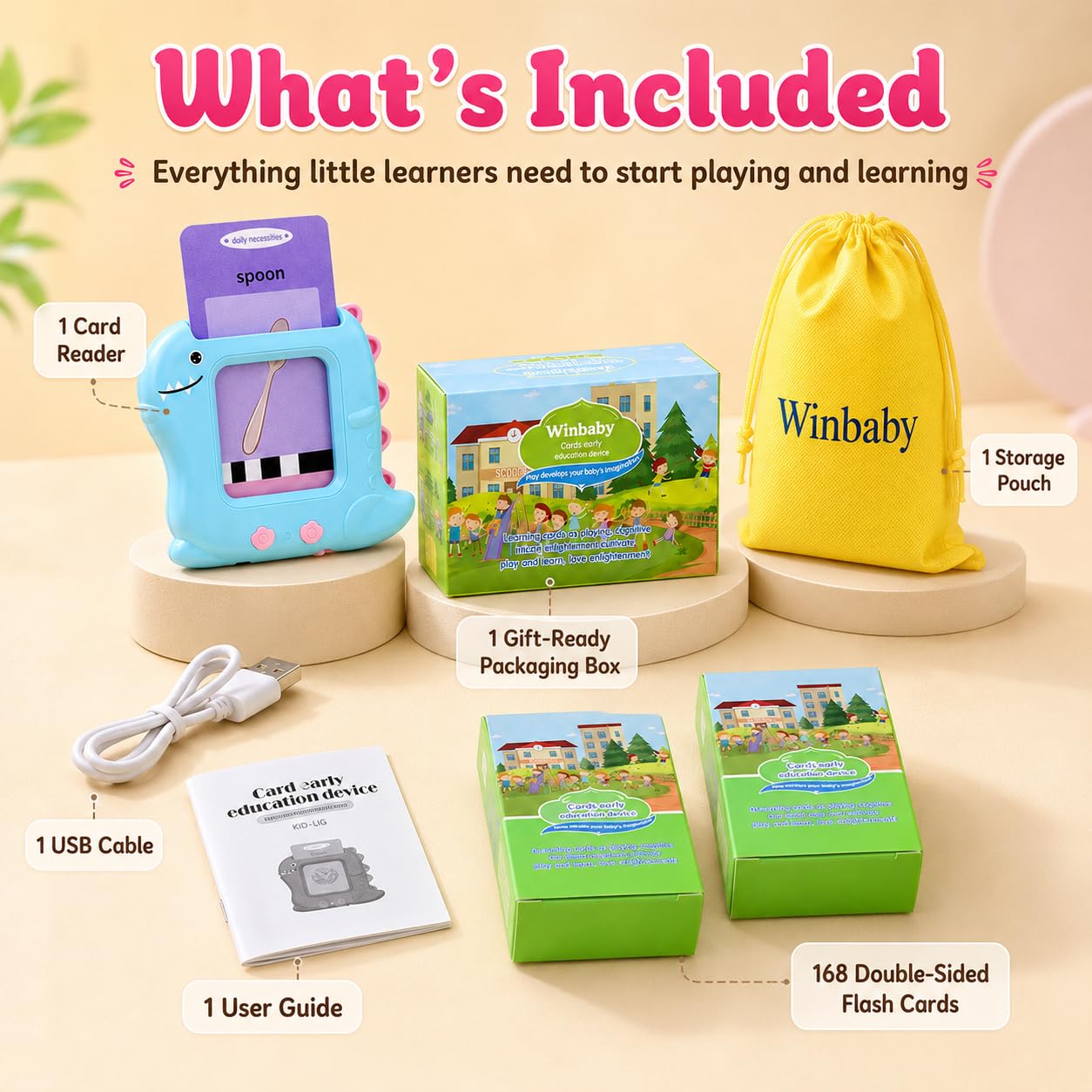 Winbaby Talking Flash Cards for Toddlers 1-5 Years – Montessori Educational Early Learning & Sensory Speech Therapy Toy with 336 Sight Words for Preschool Boys & Girls