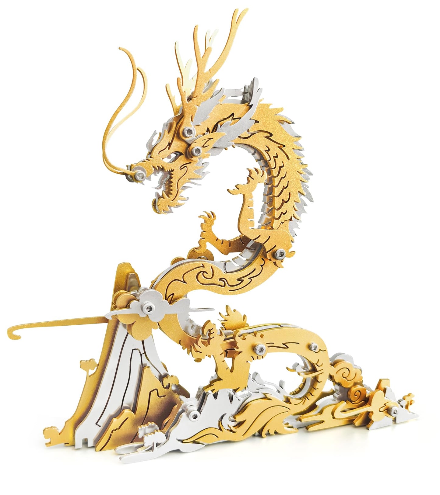 3D Metal Puzzles,3D Metal Puzzle for Adults,Mechanical Model Kit Golden Dragon,Steel 3D Puzzles Stainless Steel Ornaments for Adults Home Decor Art Craft Gifts Toys