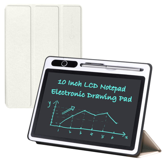 10 inch LCD Writing Tablet Electronic Handwriting Pad Doodle Board with Leather Protective Case for Adults at Home Office Bussiness (OffWhite)