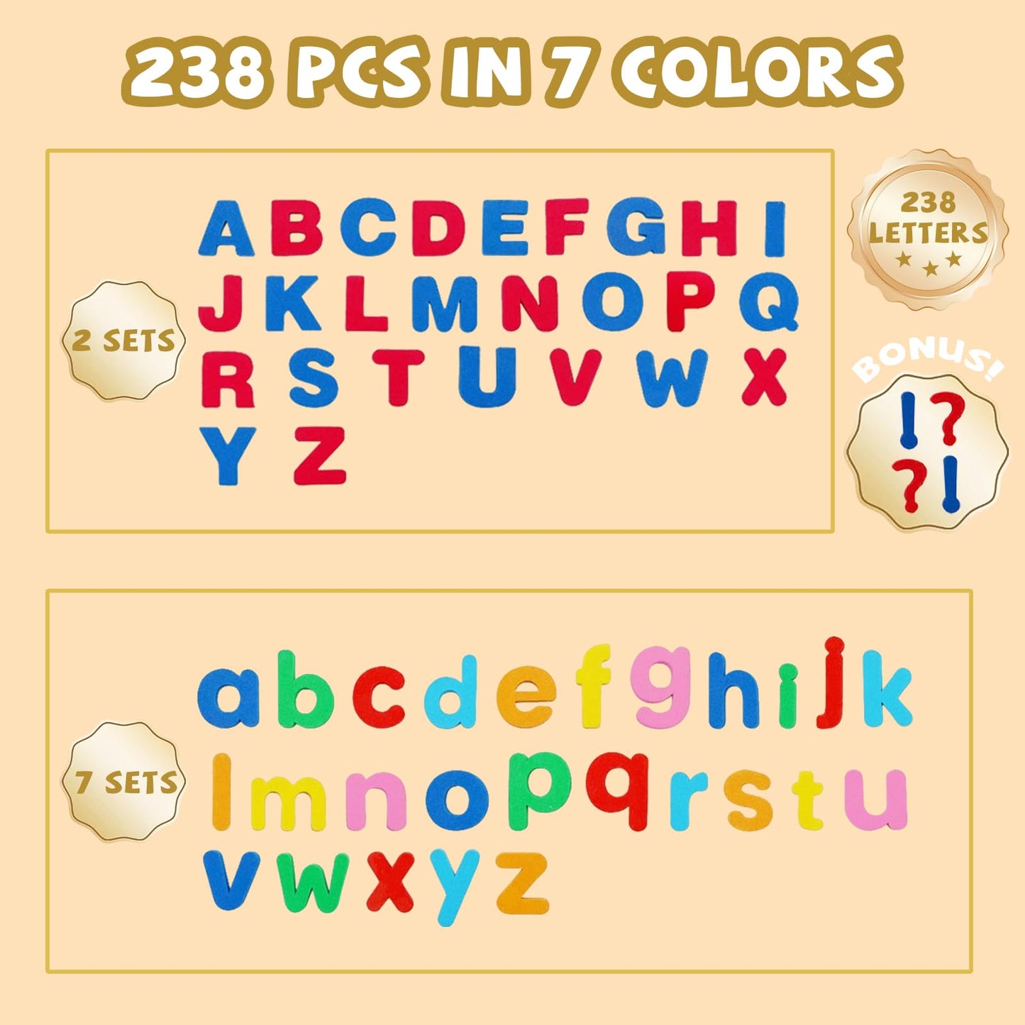 Classroom Magnetic Alphabet Letters,238 Color Lowercase Uppercase Refrigerator Magnets,ABC Double Side Magnetic Letter for Toddler 3+ Preschool Kids Learning Spelling Teachers Whiteboard Fridge
