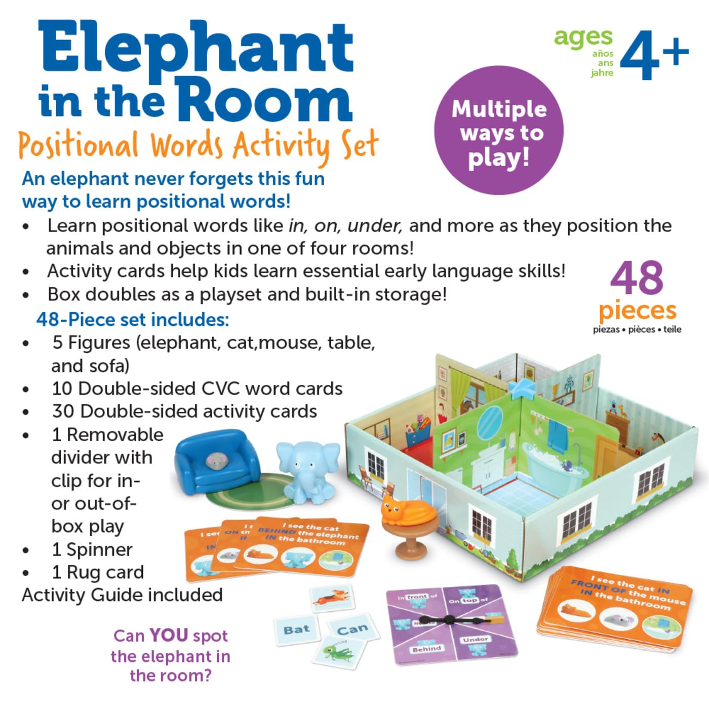 Learning Resources Elephant in the Room Positional Word Activity Set - Toddler Board Games, Language and Critical Thinking Skills, Sentence Building, Language Development, Gifts for Boys and Girls