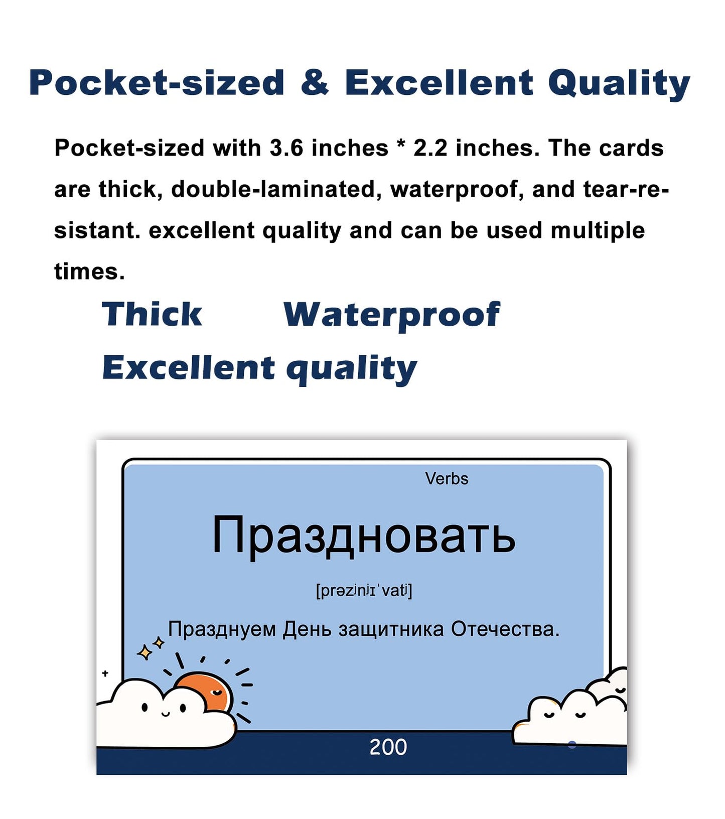 200 Essential Russian Words Vocabulary Flash Cards Flashcard for Beginners Adults | Learn Russian for Beginners Adult