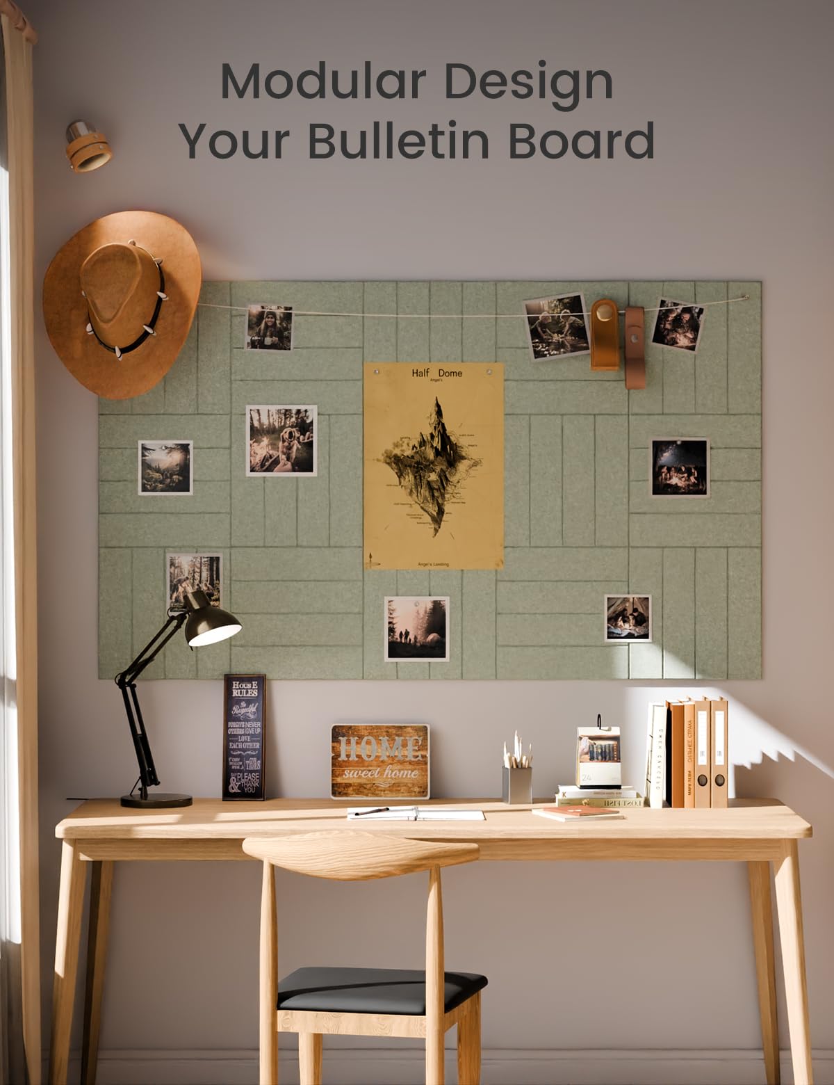 Fluxynara Felt Bulletin Board Tiles Large 48" x 36" Cork Board Alternative-12 Pack with 70 Adhesive Tabs, Thick Slat Wall Panels for Office Decor, Push Pin Board Wall Organizer Alternative-Sage Green