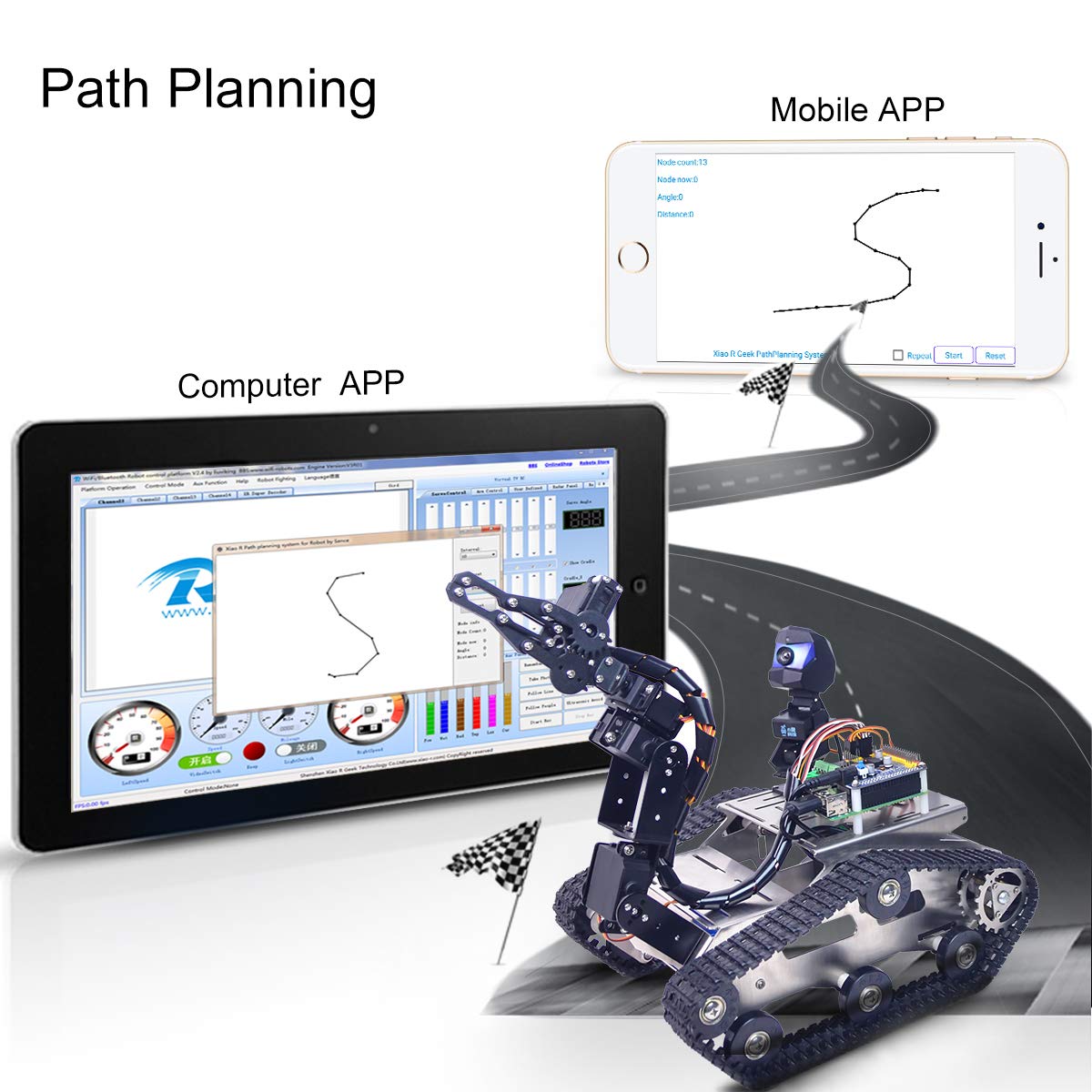 Smart Robot Car Kit for Raspberry Pi, Tank Robot Chassis Real-Time Video Transmission, WiFi/Bluetooth Control, Path Planning, Programmable Robot Kit (Stainless steel chassis+Raspberry Pi 4B(4GB))