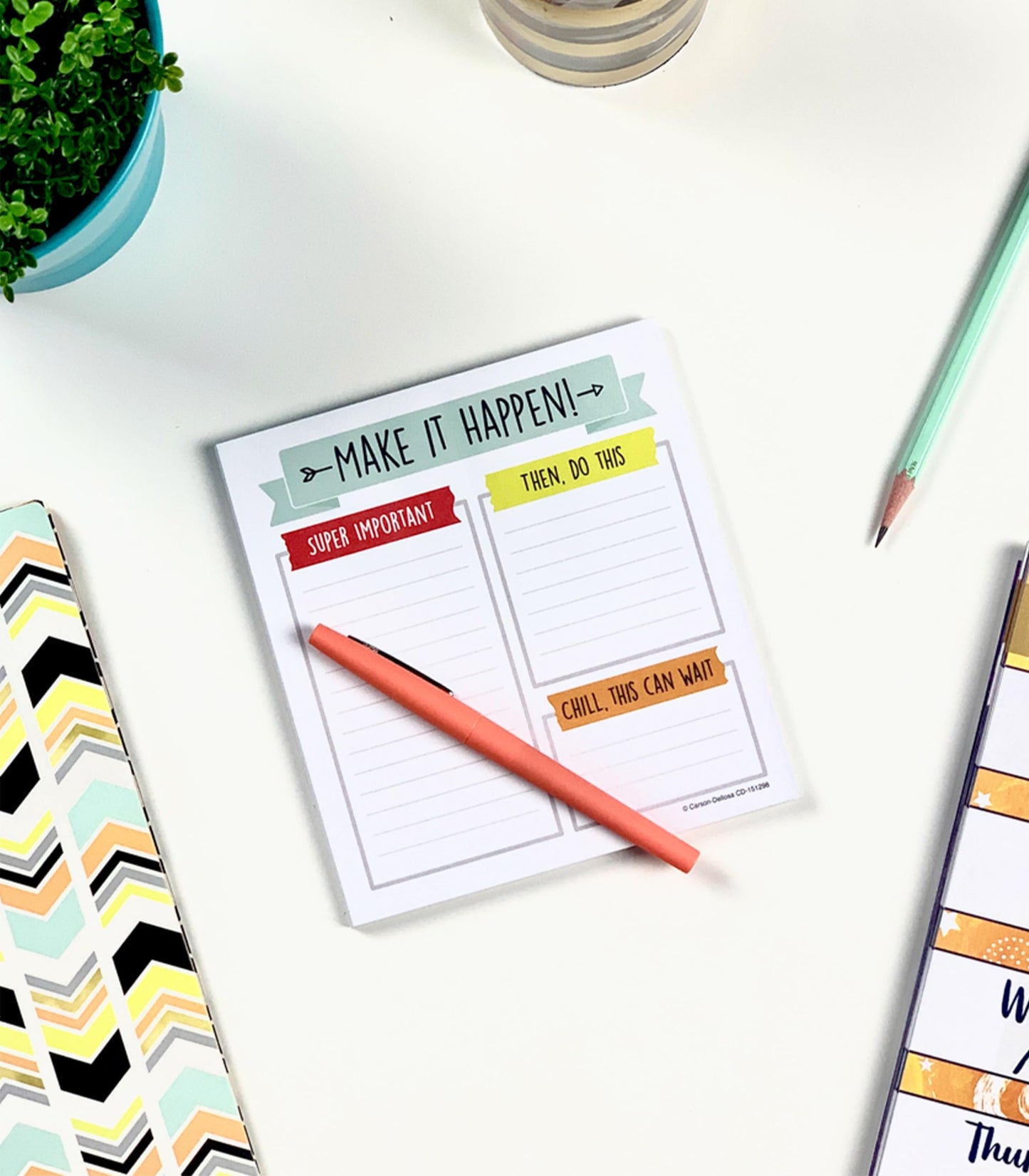 Carson Dellosa Notepad 3-Pack Set, Note Pads for To Do List, Sketch Pad, Grocery List, Checklist, and Classroom Organization Stationary, Desk Accessories and Office Supplies