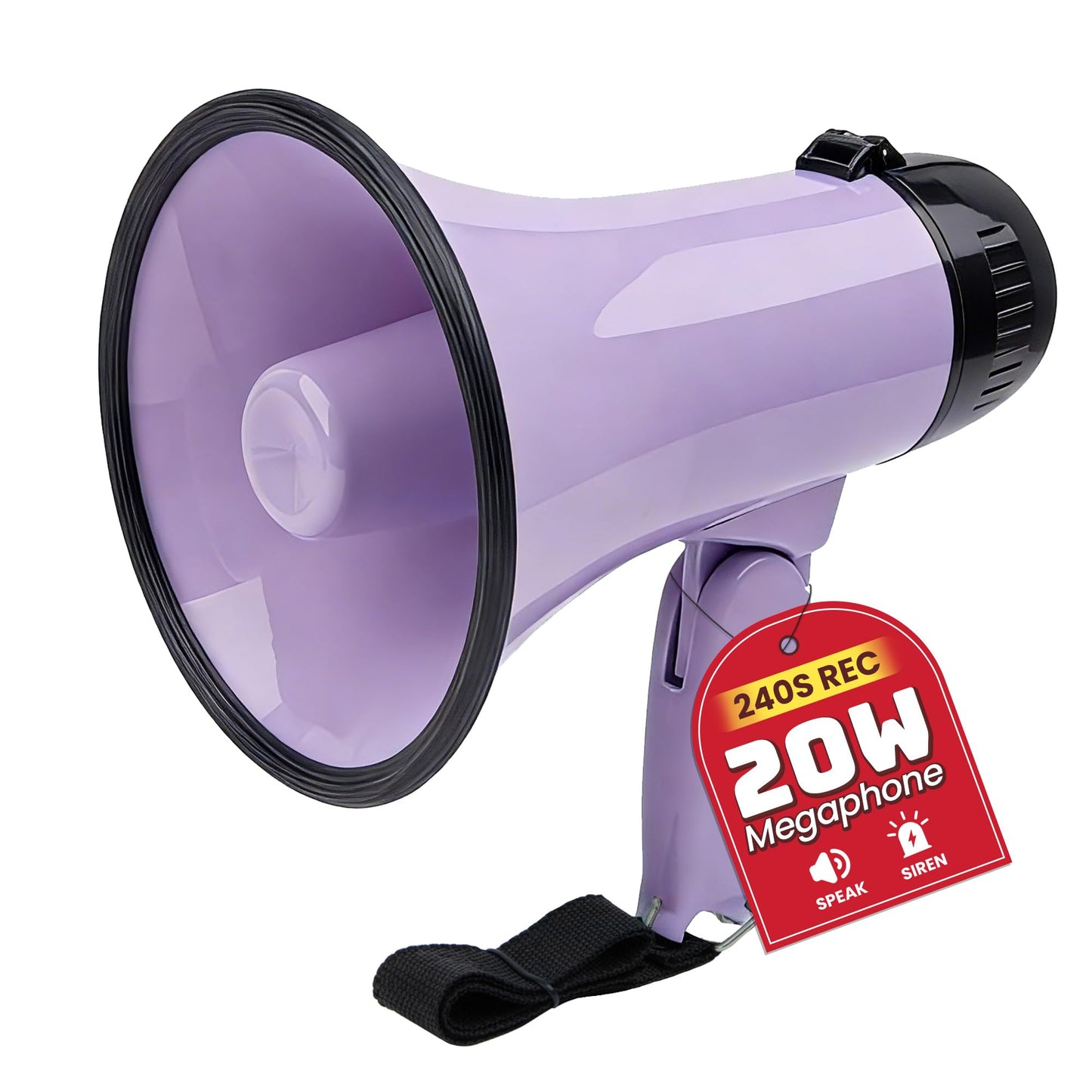 MyMealivos Portable Megaphone Bullhorn 20 Watt Power Megaphone Speaker Voice and Siren/Alarm Modes with Volume Control and Strap (Purple)