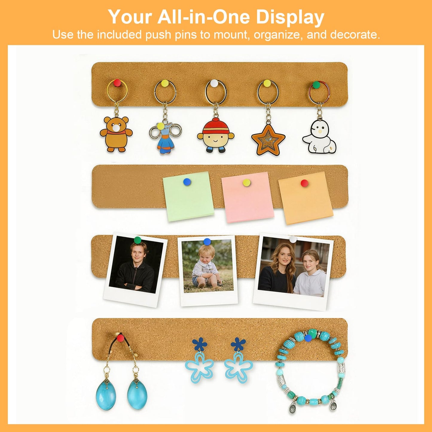 Fushing Cork Boards Felt Bulletin Boards, 13"x2" Pin Boards with Push Pins, Self-Adhesive, No-Drill Wall Mount Pin Boards for Classroom, Office, Home, Dorm, Bedroom Door (18)