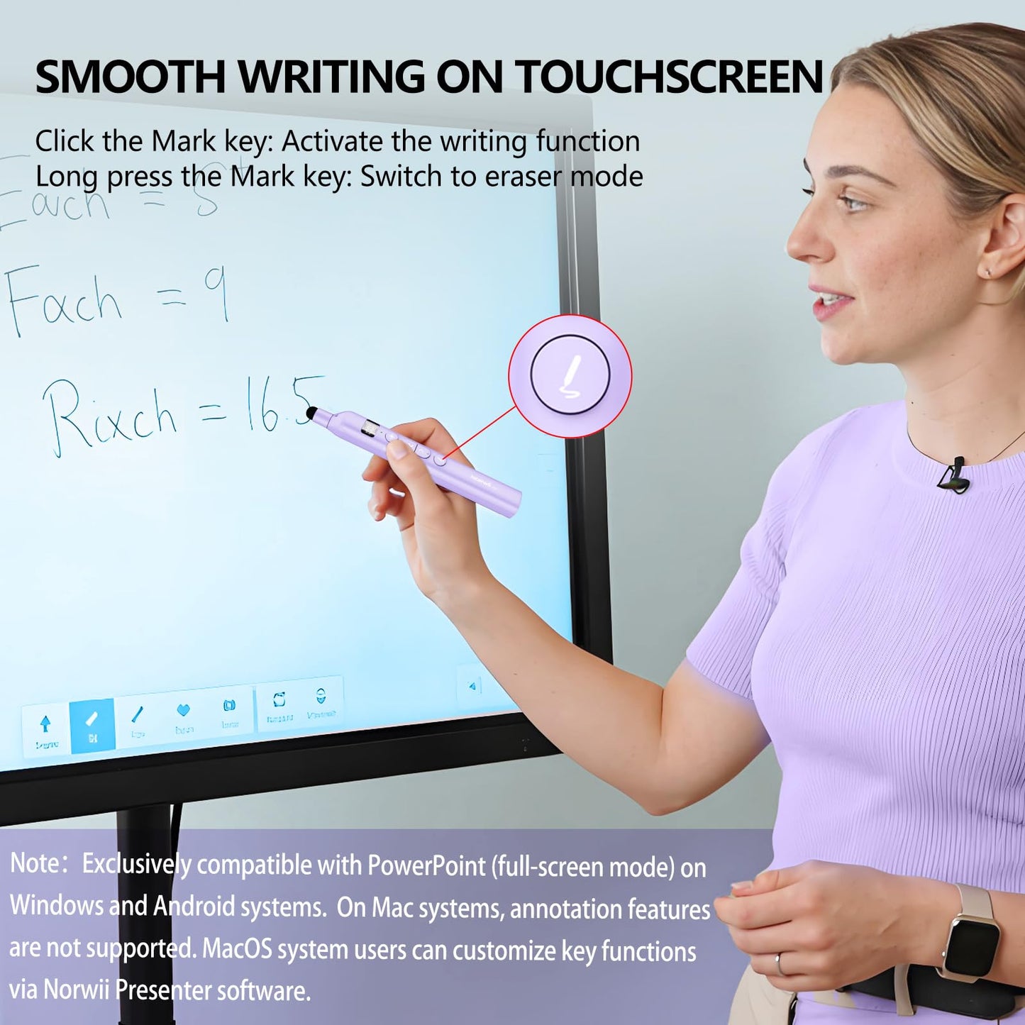Norwii N21 Bluetooth Presentation Clicker with Telescopic Teaching Pointer, Presentation Remote with Retractable Stick for PowerPiont, Wireless Presenter, Slide Advancer - Purple