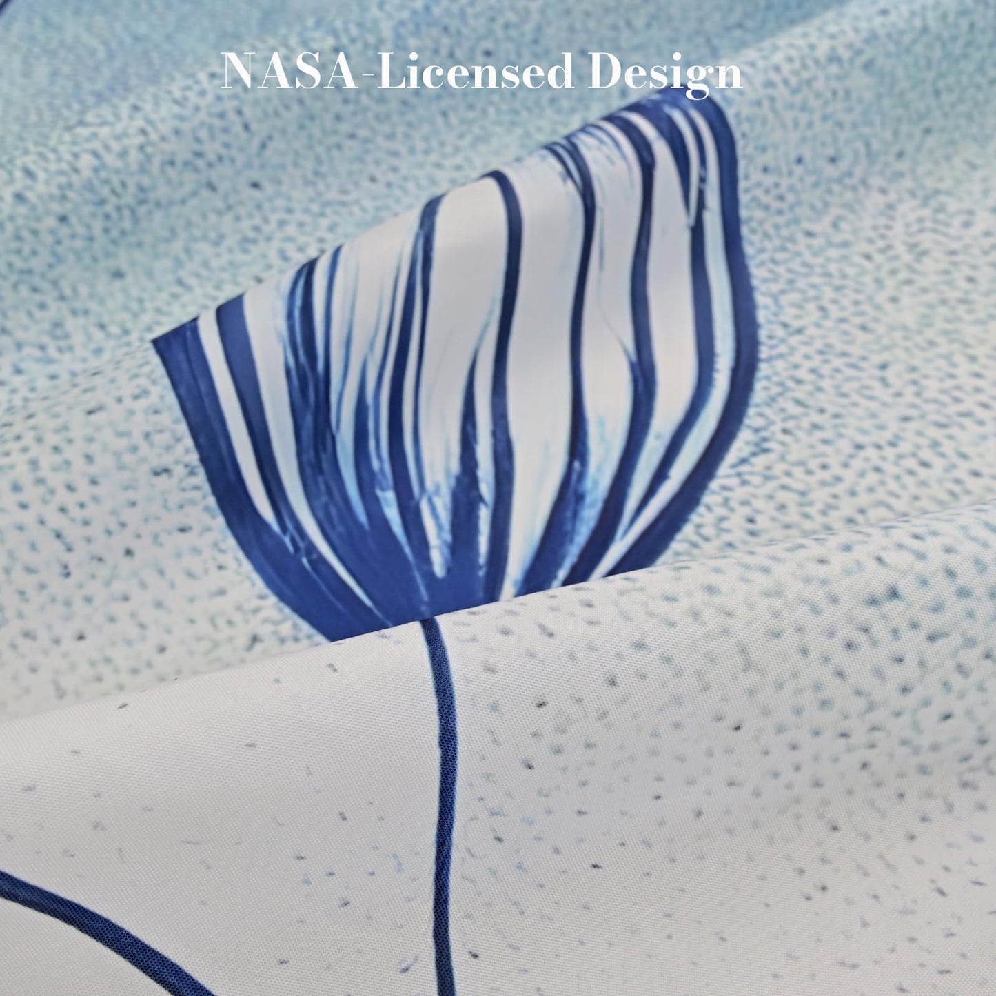 DRIFTED ROOT NASA Licensed Shower Curtain Set, Orbit Rings Galaxy and Spacecraft Design, Space Poster Art, Oxford Cloth, Bathroom Hotel Decor (Orbit of Dreams-White/Blue, 72" W x 72" L (Pack of 1))