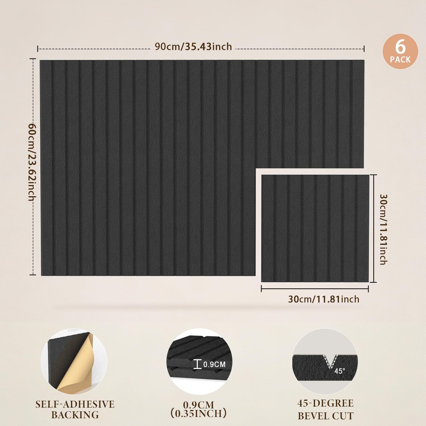 JBER Large Felt Bulletin Board 36" x 24" - 6 Pack Felt Wall Tiles, Cork Board Alternative to Use in Office & Home Decor, Classroom Decor, Vision Board to Display Your Photos(Black)