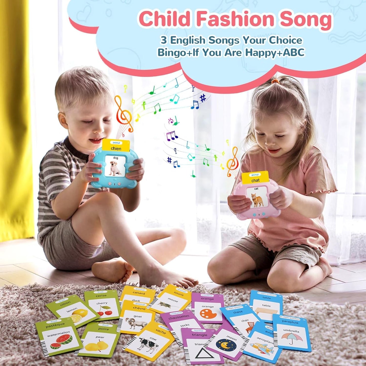 French & English Talking Flash Cards for Toddler, Learning Montessori Toys with 224 Sight Words, Speech Therapy Toys, Children's Sensory Preschool Learning Educational Birthday