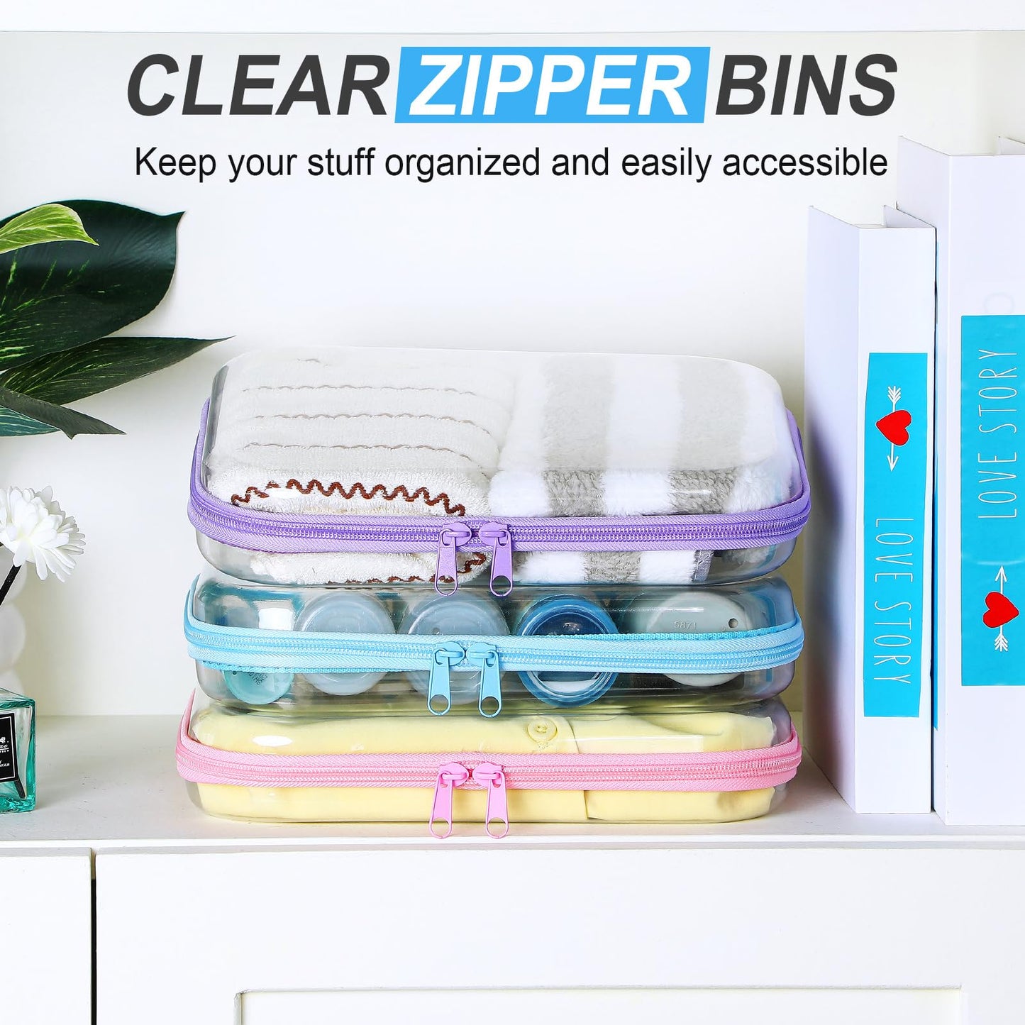 Hoolerry 3 Pcs Clear Hard Zipper Case Hard Plastic Zipper Pouch Makeup Bag Portable Travel Organizer for Cosmetics, Office Supplies, Documents & Toiletries(Multicolor,M)