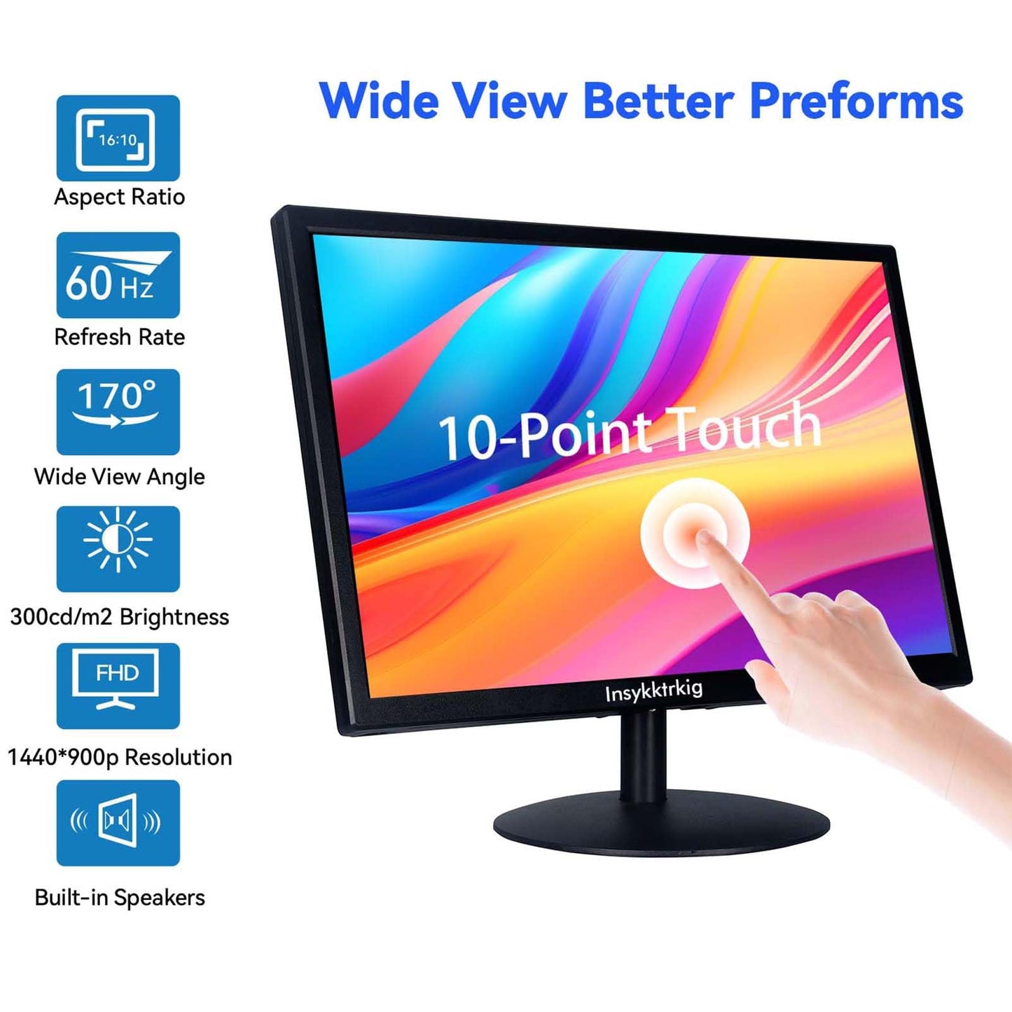 Touchscreen Monitor 19" FHD 1440x900 Multi-Touch Screen HDMI VGA Type-A Touch Port Dual Speakers,60Hz,VESA,Brightness 300cd/m²,Tilt Adjust,PC Office Desktop Business Computer Touch Display