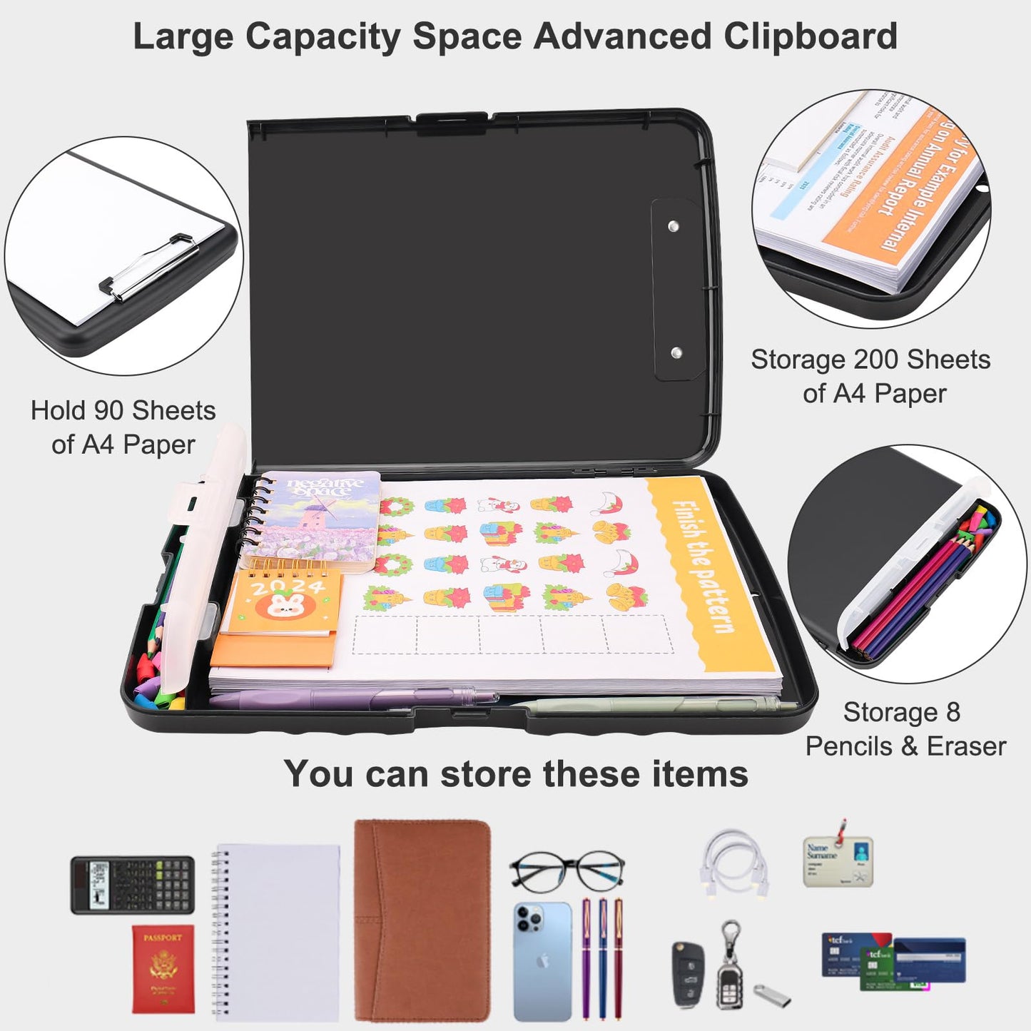 SFLHHDM Clipboard with Storage, Clip Boards 8.5x11, Plastic Clipboards with Pen Holder, Clip Board with Storage Compartments, Nurse Clipboard with Storage for Classroom, Student, Teacher