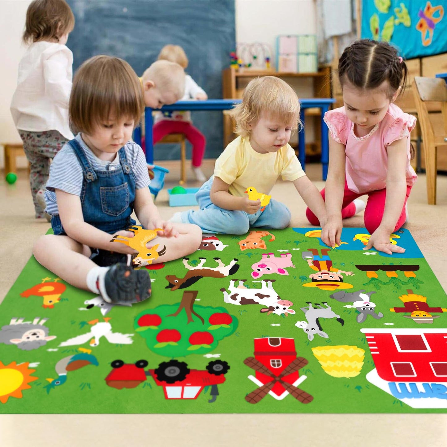 WATINC Farm Animals Felt Board Set for Toddlers - 38Pcs 3.5Ft Preschool Flannel Barnyard Storytelling, Learning Toy for Classroom Homeschool