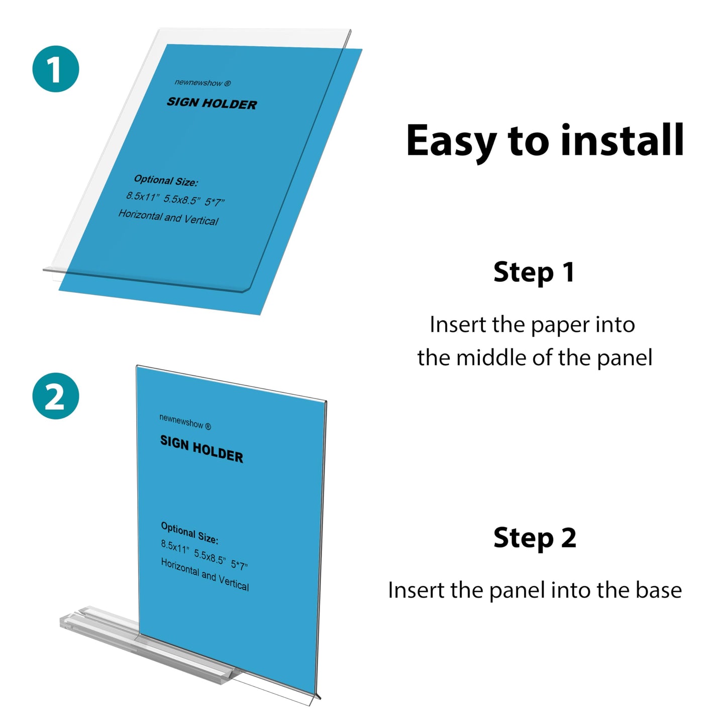 newnewshow Acrylic Sign Holder 8.5x5.5 Inch 3 Pack Horizontal T Shape Double-Sided Desktop Display Holder. (Optional 8.5x11 8.5x5.5 5x7 Horizontal and Vertical)