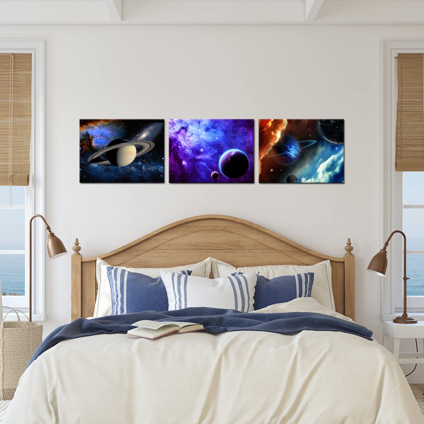 iKNOW FOTO 3 Piece Canvas Prints Galaxy Stars Abstract Space Wall Art Elements of This Image Modern Home Decor Stretched and Framed Ready to Hang for Kids Room Decor 12x16inchx3pcs