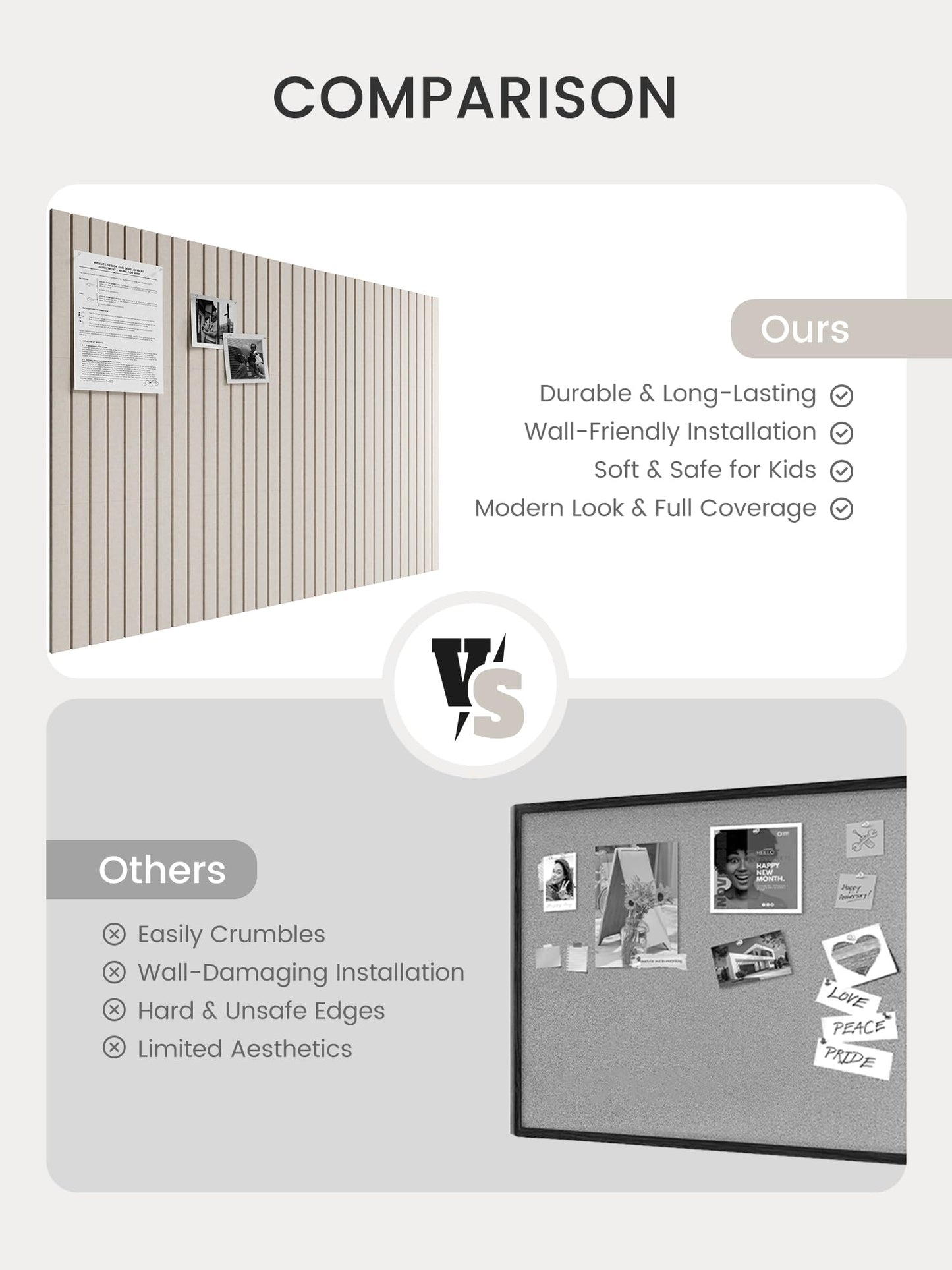 Bumusty Large Cork Board Alternative-48 x 36" Felt Bulletin Board Tiles, with 30 Pushpins, 70 Adhesive Tabs, Fine-Stripe 12-Pack, Cork Boards for Office Push Pin Board Felt Board-Oatmeal
