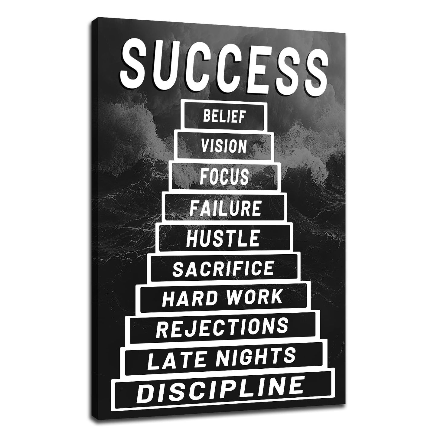 PSYYSP Success Ladder Motivational Wall Art Office Decor Framed Success Quote Canvas Print Inspirational Poster for Entrepreneurs Students Study Room Modern Home Gym Artwork 18x12 Inch