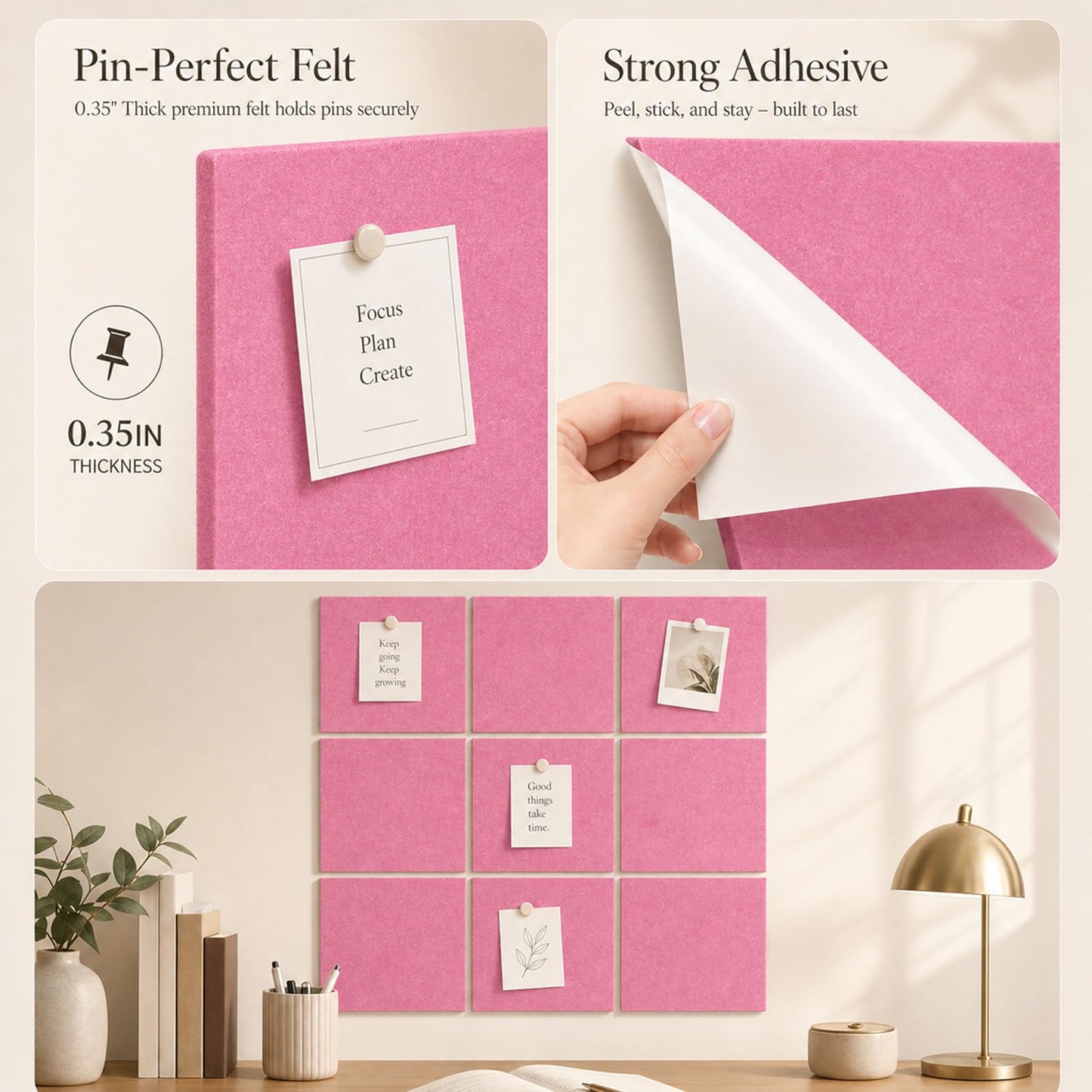 Baysola Felt Bulletin Board Panels 48 x 36 Inch Self Adhesive Wall Tiles Cork Board Alternative for Office Classroom Photos Notes 12 Pack