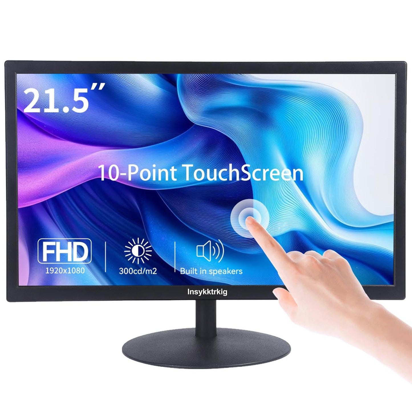 Insykktrkig Touchscreen Monitor 21.5" FHD 1080P Multi-Touch Screen HDMI VGA Type-B Dual Speakers,75Hz,VESA,Brightness 300cd/m²,Tilt Adjust,PC Office Laptop Business Computer Desktop Touch Display