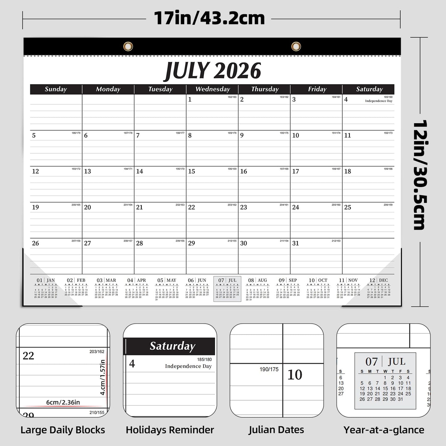 ZTX Desk Calendar 2026-2027, 18 Months Calendar Runs from July 2026 to December 2027, 17" x 12" Large Calendars 2026-2027 Monthly Planner with Plastic Cover for Teacher Home Desk Top