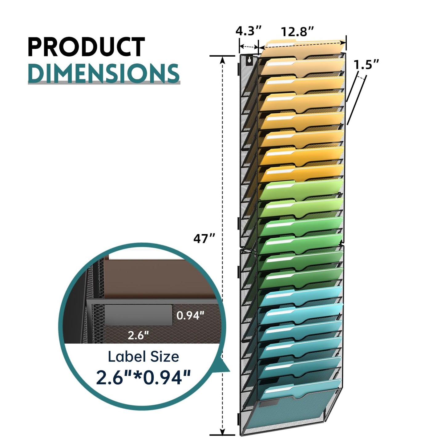 SUPEASY 20 Tier Wall File Organizer, Hanging Wall Mounted Mail Organizer with Label Slots, Metal Mesh File Holder Magazine Rack for Office, Home, School or Classroom, Black