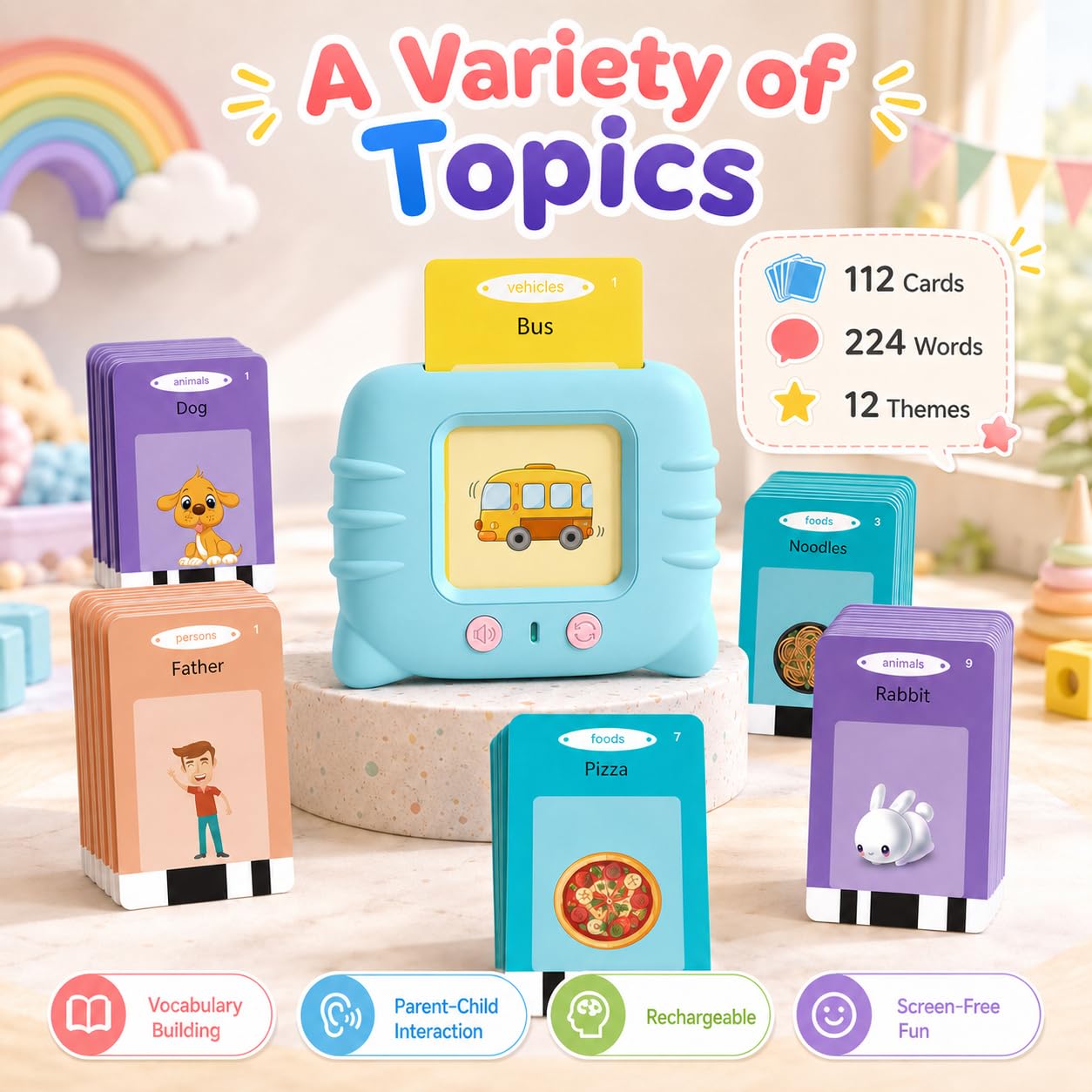 Talking Flash Cards for Toddlers 1 2 3 4 5 Year Olds, 224 Sight Words Montessori Language Learning Toys, Pocket Speech Therapy & Autism Sensory Toy, Educational Toddler Toys Gifts
