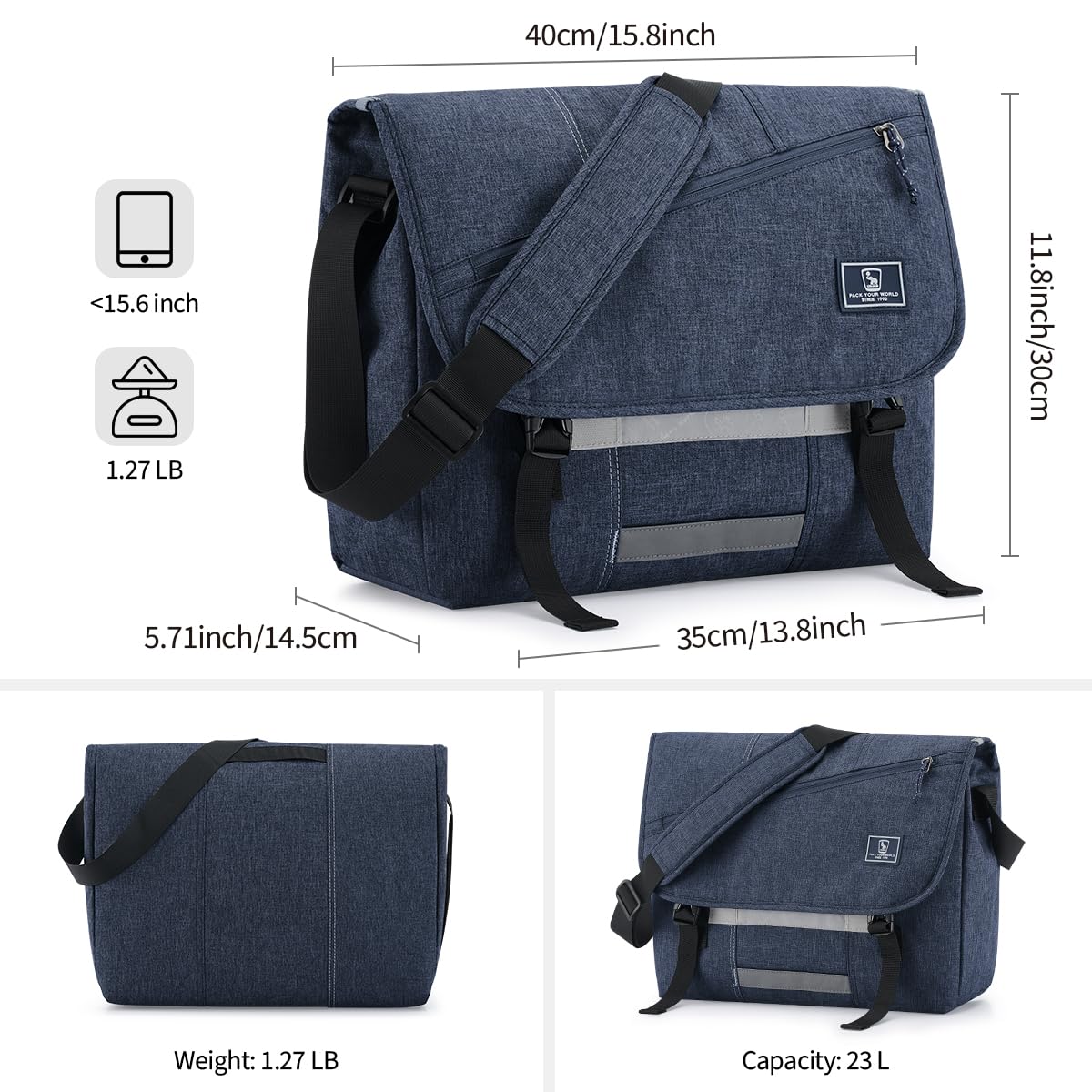 OIWAS Messenger Bag for Men, 15.6 Inch Laptop Crossbody Bags Women Casual Satchel Shoulder Bag College Travel Office Briefcase