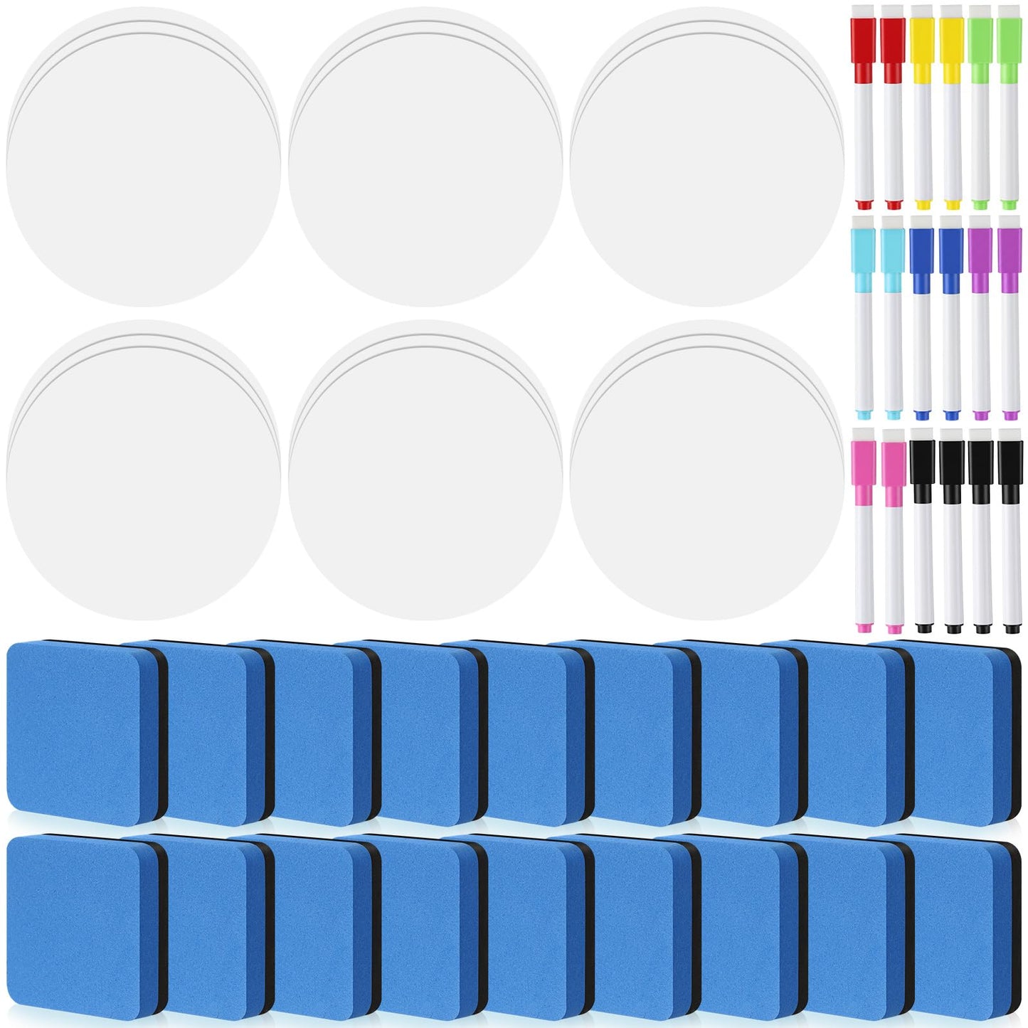 Humyoun 54 Pcs Dry Erase Dots Circles 11 Inch Removable Stickers Spots Wall Decals Magnetic Whiteboard Erasers Whiteboard Markers Set for School Classroom Teachers Students Table Desk(Blue,White)
