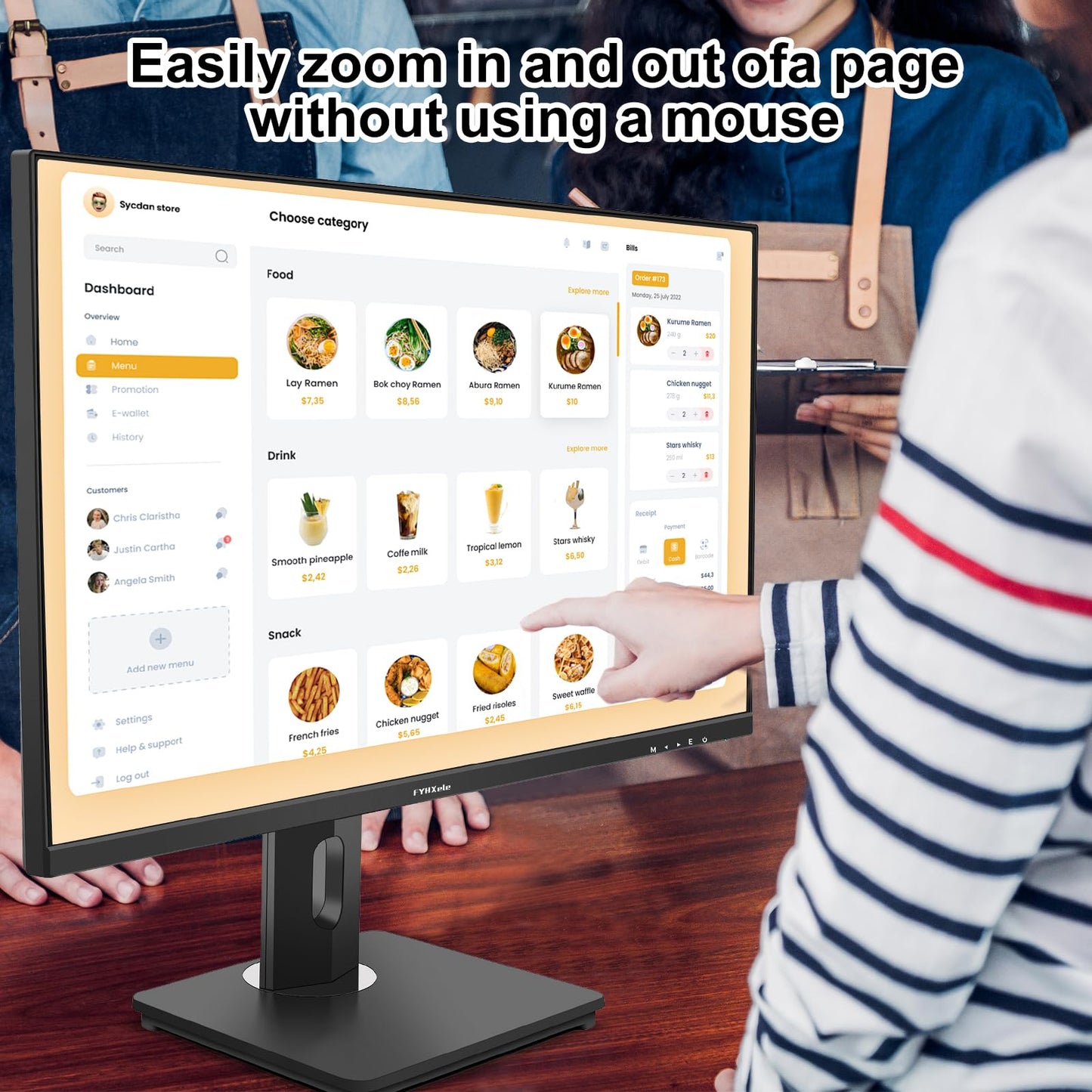 FYHXele 27 Inch Touchscreen Monitor, IPS FHD 1080P Touch PC Display, 75Hz, LED Backlit Multi-Touch Monitor, VESA, HDMI & VGA & USB Computer Touch Screen for Gaming, Business, Warehouse, Bar, Gym