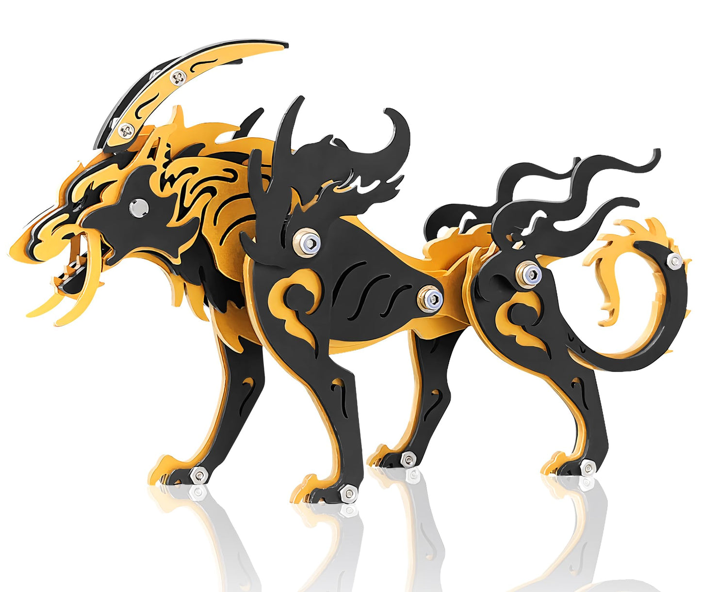 3D Metal Puzzles,3D Metal Puzzle for Adults,Mechanical Model Kit Wolf King Black Orange,Steel 3D Puzzles Stainless Steel Ornaments for Adults Home Decor Art Craft Gifts Toys.