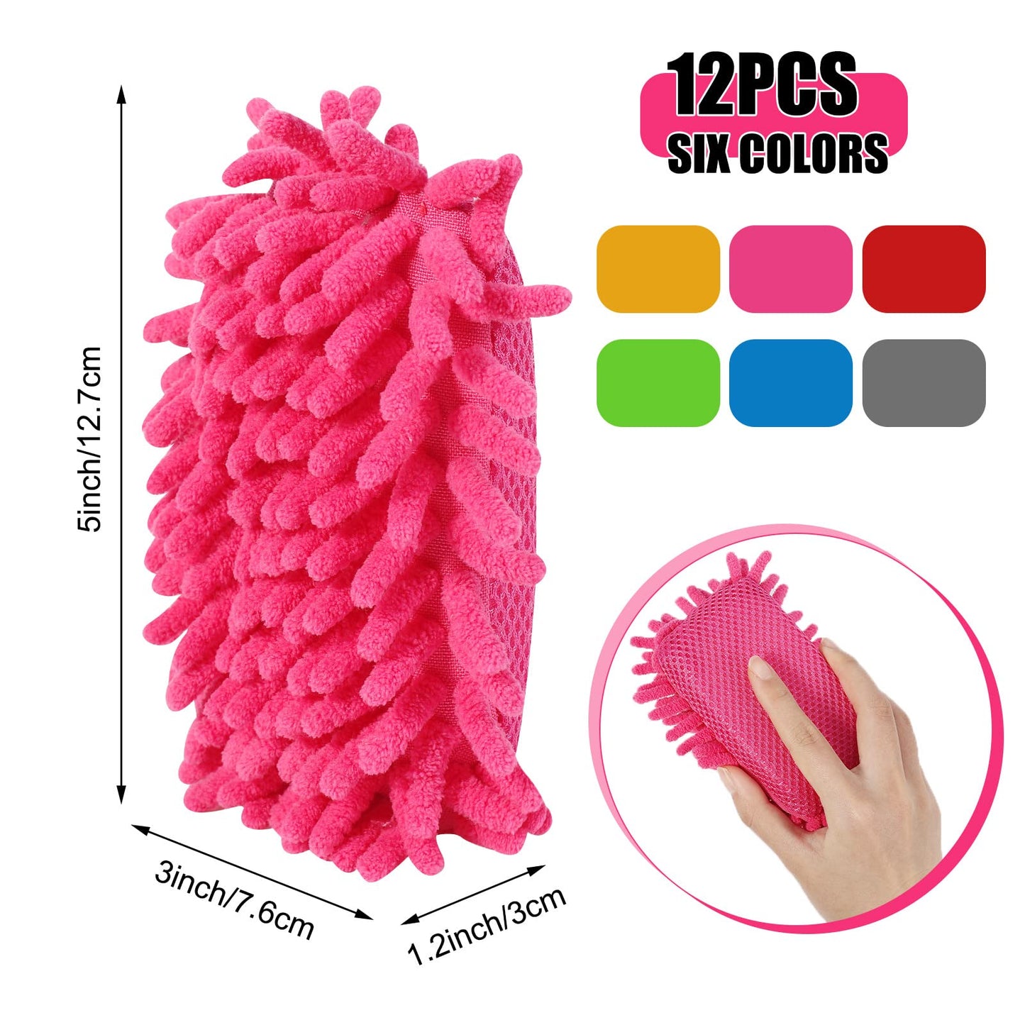 Jspupifip 12 Pcs Microfiber Shag Eraser Whiteboard, Magnetic Dry Erase Eraser Whiteboard Washable White Board Dry Erase for Marker Chalk Home Classroom Office Supplies, Blue Pink Green Red Yellow Gray