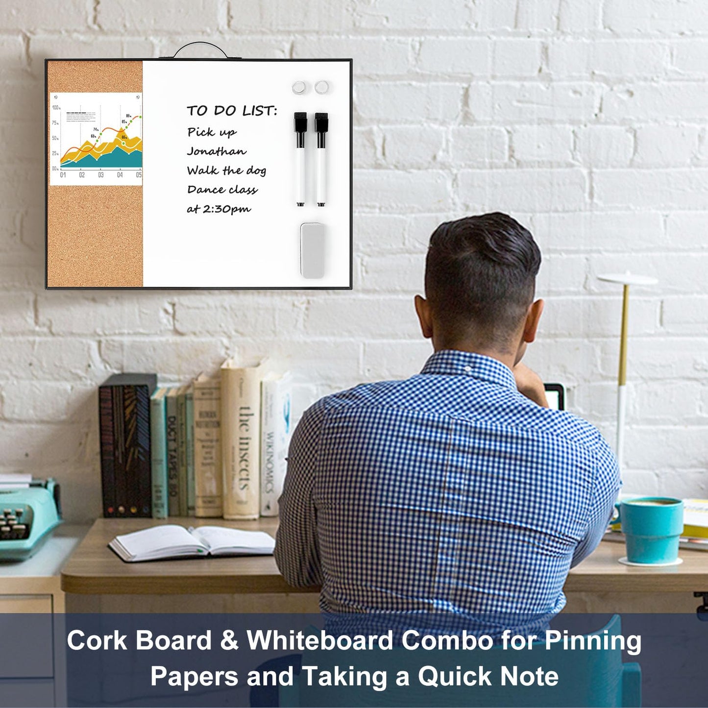 Small Cork Board Whiteboard Combo - 12" X 16" Portable Aluminum Black Framed Magnetic Dry Erase Board for Wall, Mini Bulletin CorkBoard with a Handle for Office, Home and School