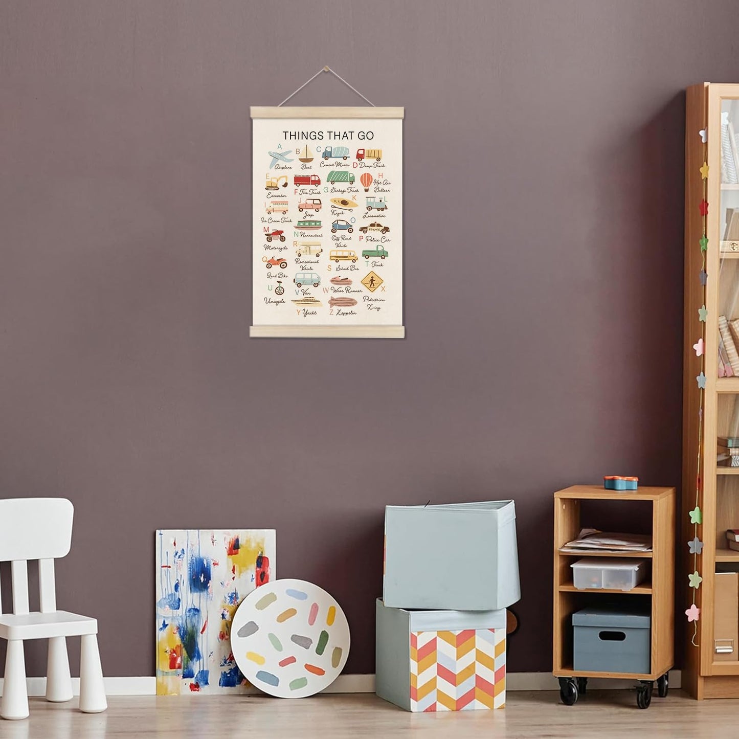 DOI-LANEE Transportation Alphabet Poster Hanger Frame, Educational Montessori Posters Toddler, Boho Classroom, Homeschool Decor, ABC Alphabet Nursery Decor for Preschool Classroom 16x12 Inch