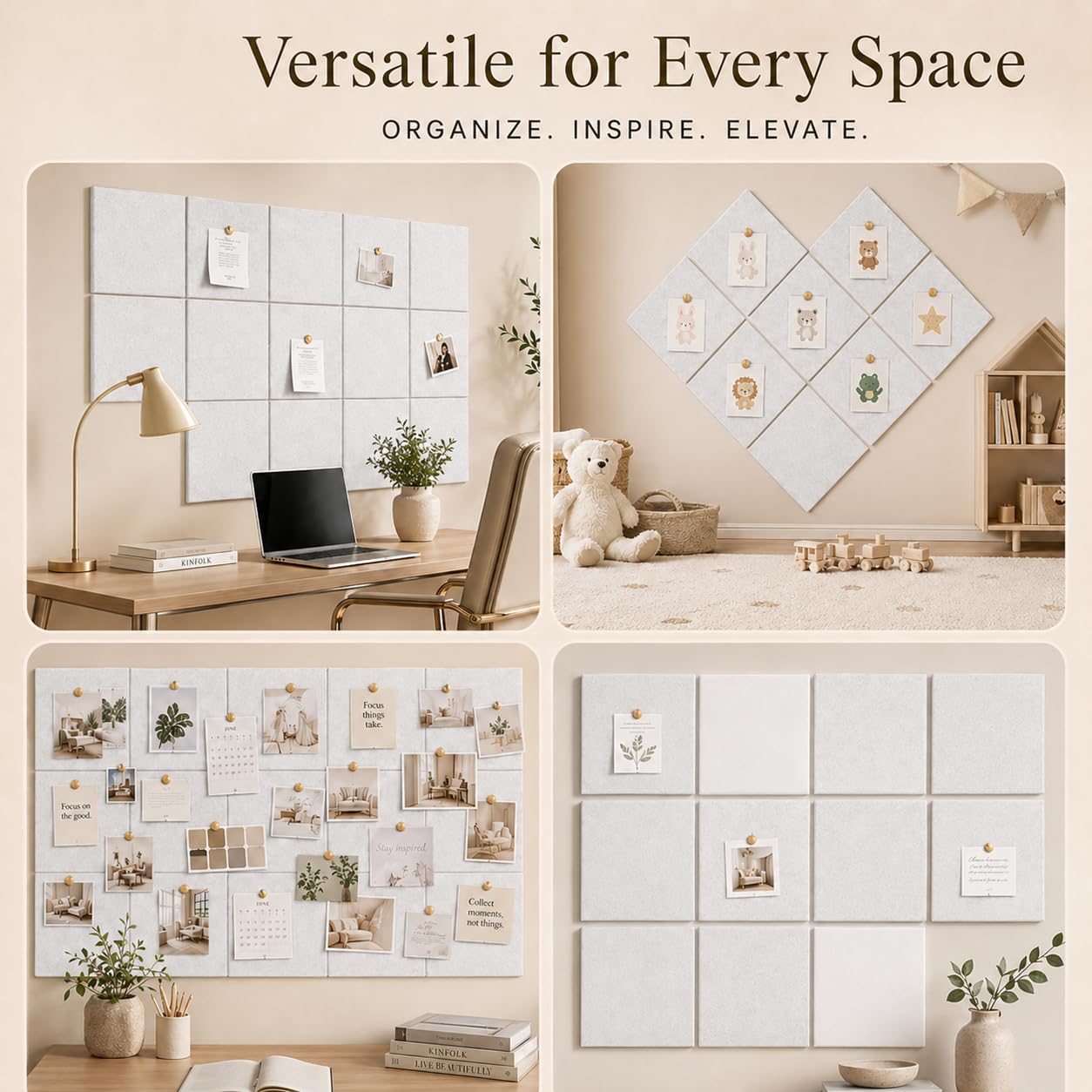 Baysola Felt Bulletin Board Panels 48 x 36 Inch Self Adhesive Wall Tiles Cork Board Alternative for Office Classroom Photos Notes 12 Pack