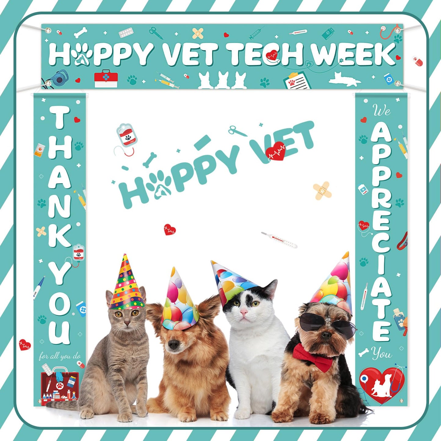 Fanfanwin 3 Pcs Happy Vet Tech Week Banner We Appreciate Thank You Veterinary Technician Week Decorations Vet Hospital Staff Party Supplies for Hard Work Nurse Enthusiast