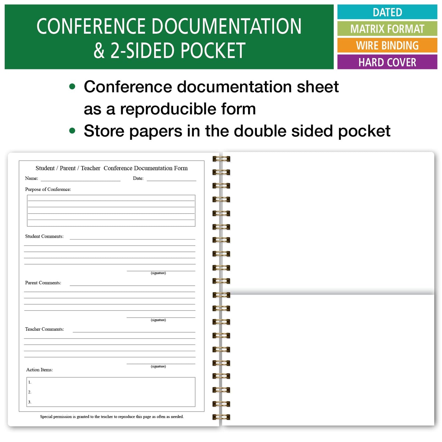 Elan Publishing Company HARDCOVER 7 Period Dated Teacher Lesson Plan; Days Horizontally Across The Top Dated for 2026-2027 Academic Year with Bonus Clip-in Bookmark (Tree Seasons)