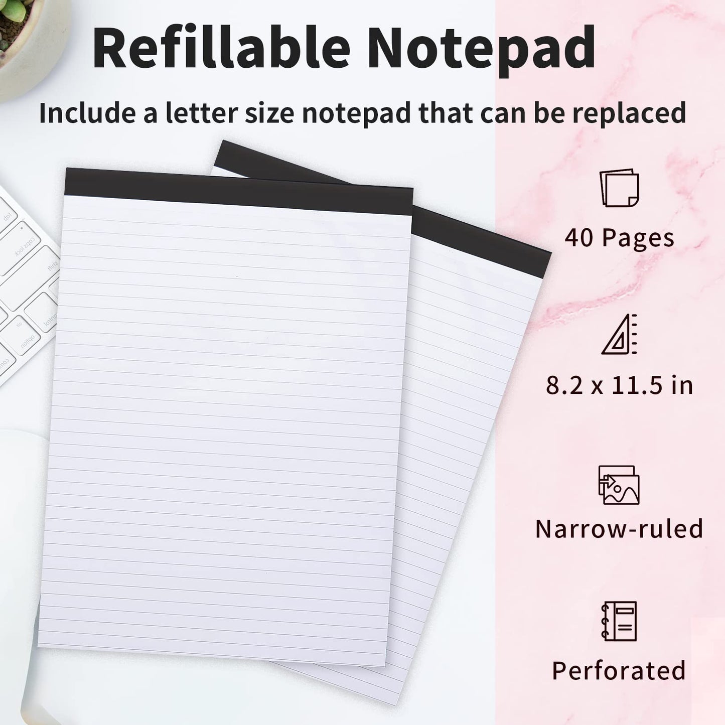Sooez Clipboard with Refillable Notepad, Clipboard Folder with 10 Storage Pockets for Letter Size, Spiral Clipboards Notebook, Cute Portfolio for School Office Nursing