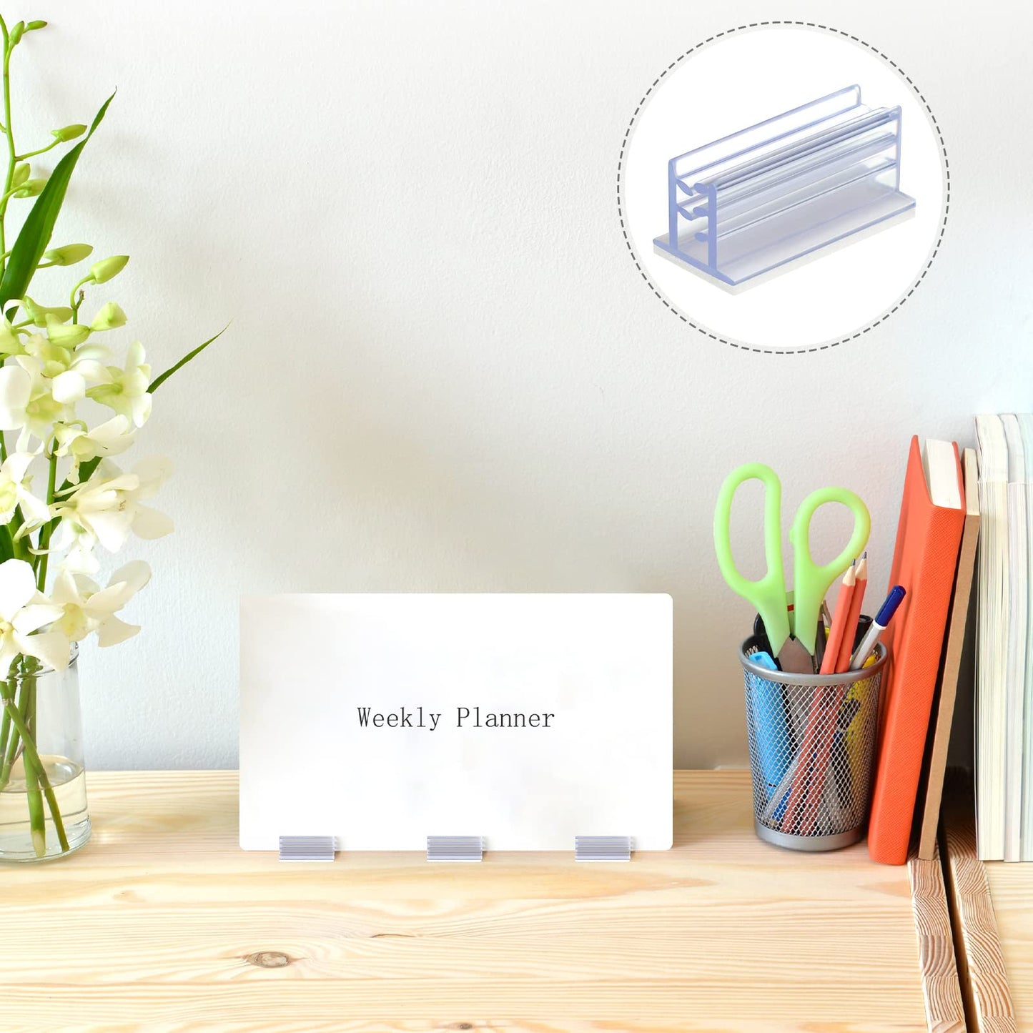100 Pcs Self Adhesive Sneeze Guard Holder Acrylic Panels Name Tag Holders for Desks Ticket Sign Adhesive Clips for Cards Photos 1 x 0.5 x 0.5''
