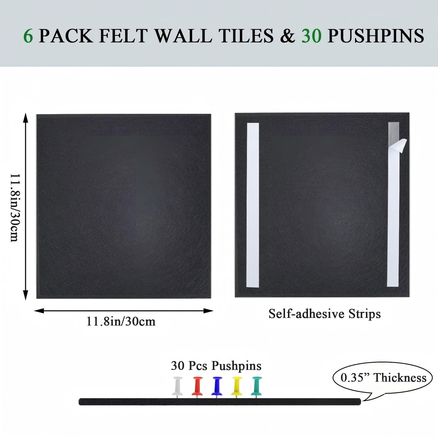 Leallace Cork Board for Walls 36" x 24", Black Bulletin Boards, 6 Pack Felt Cork Tiles with Removable Adhesive & 30 Pushpins, Cork Boards for Office, Home, Classroom, Kids Room